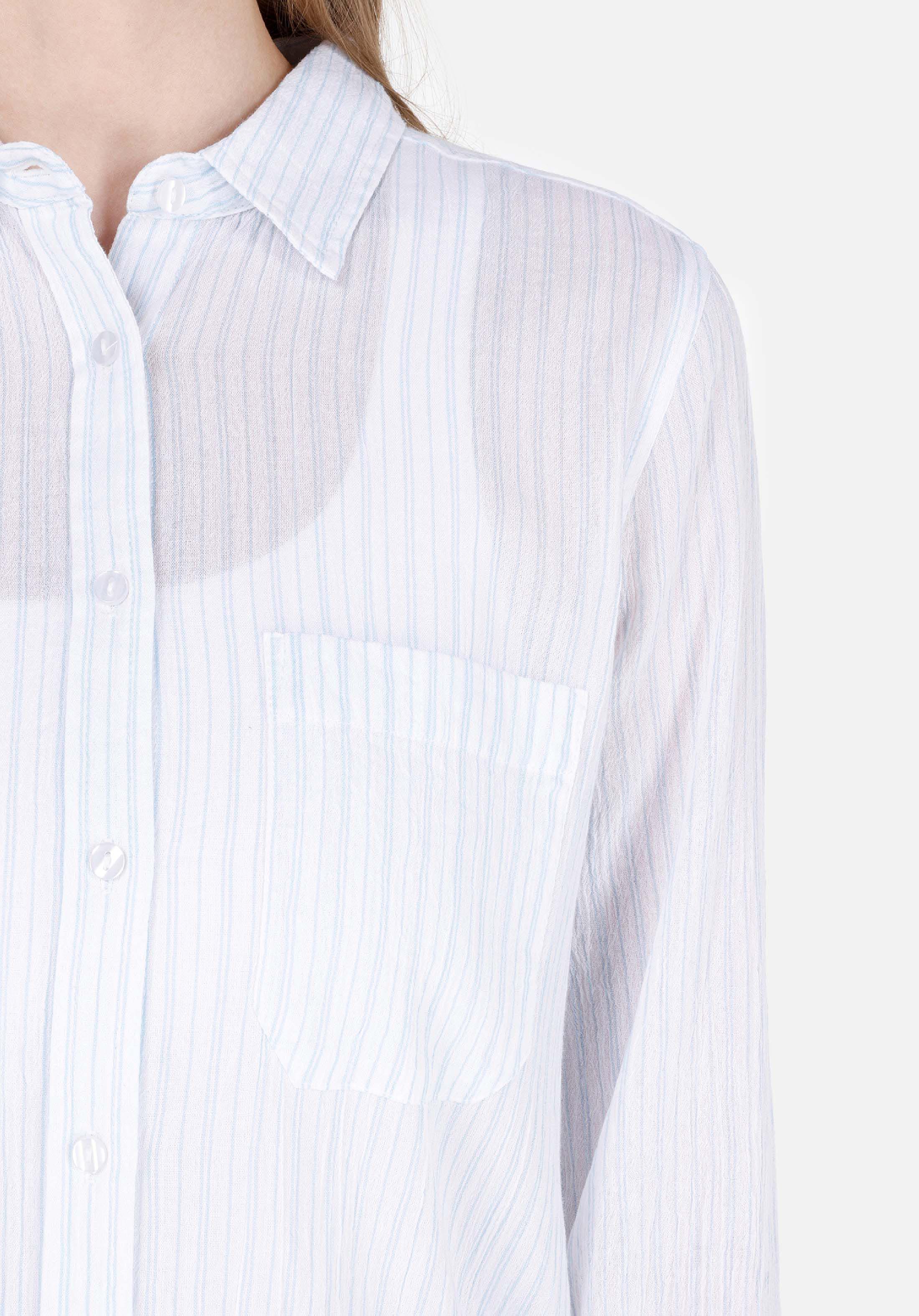 Afișați detalii pentru Cămașă Cu Dungi Cămașă Albastră Cu Mânecă Lungă Pentru Femei