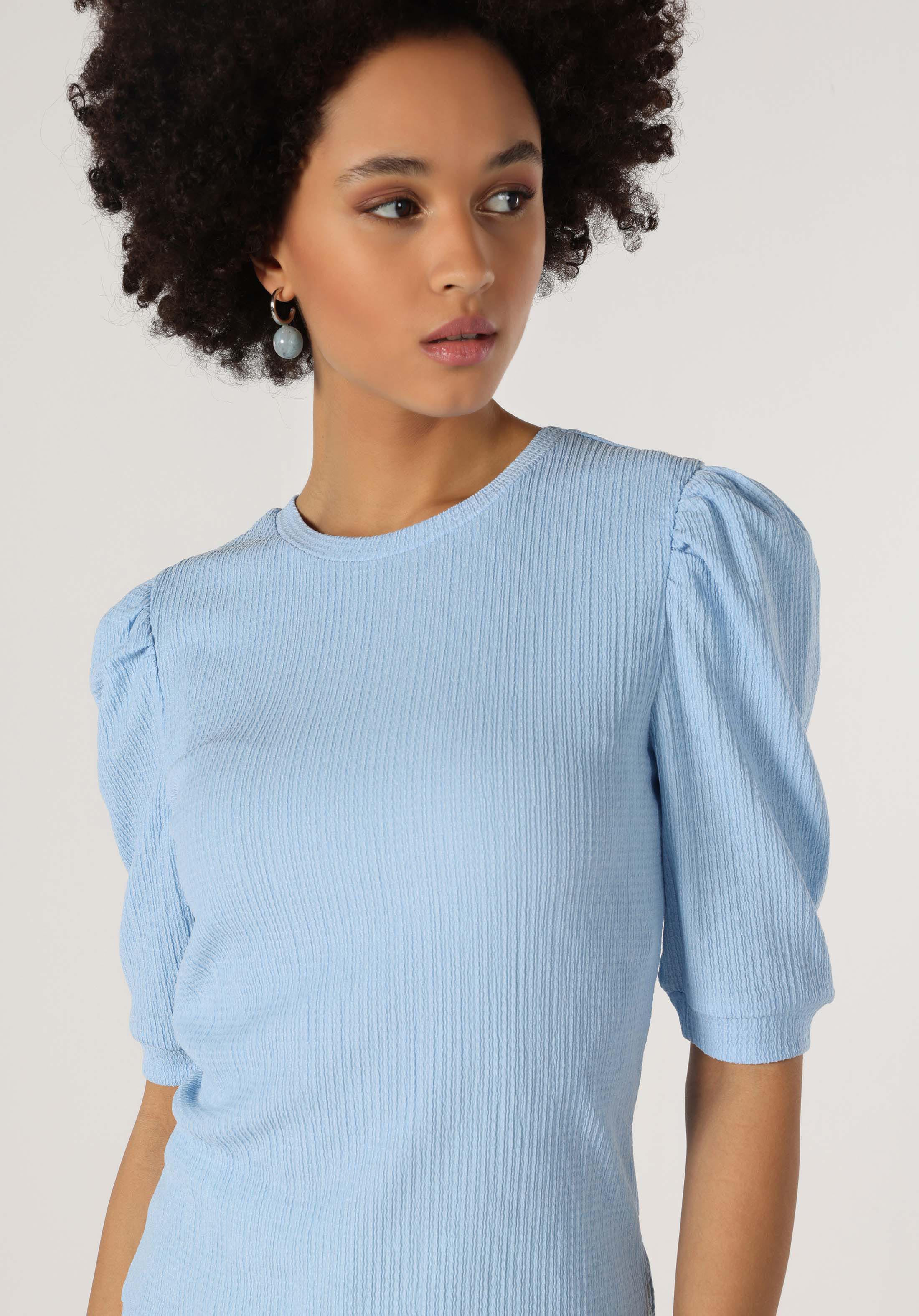 Afișați detalii pentru Regular Fit Round Neck Tricou Albastru Cu Mânecă Scurtă Pentru Femei