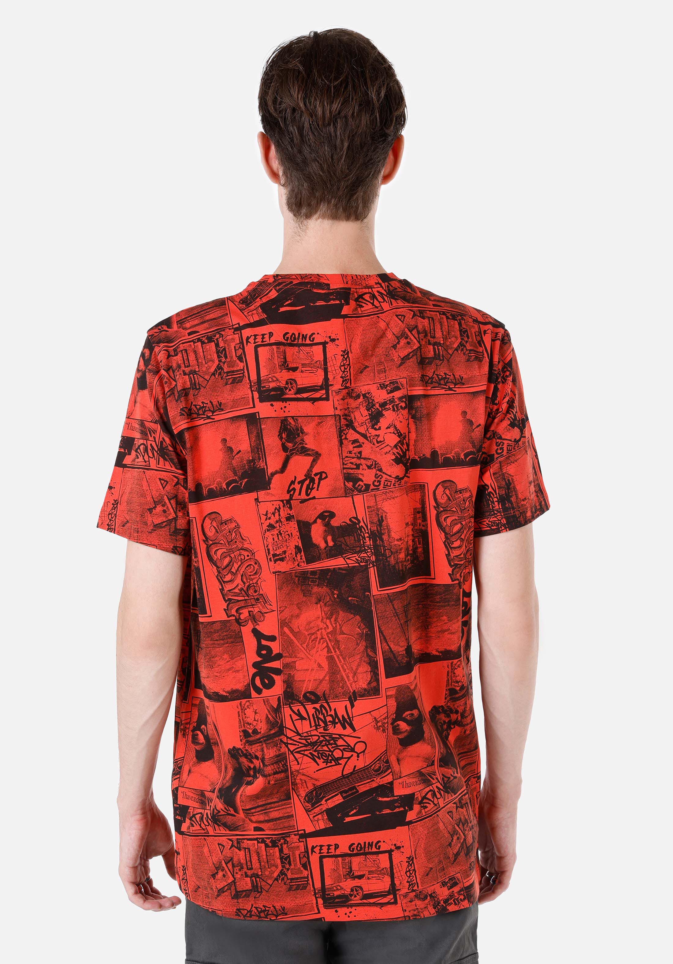 Afișați detalii pentru Regular Fit Round Neck Imprimat Tricou Cu Mânecă Scurtă Portocaliu Pentru Bărbați