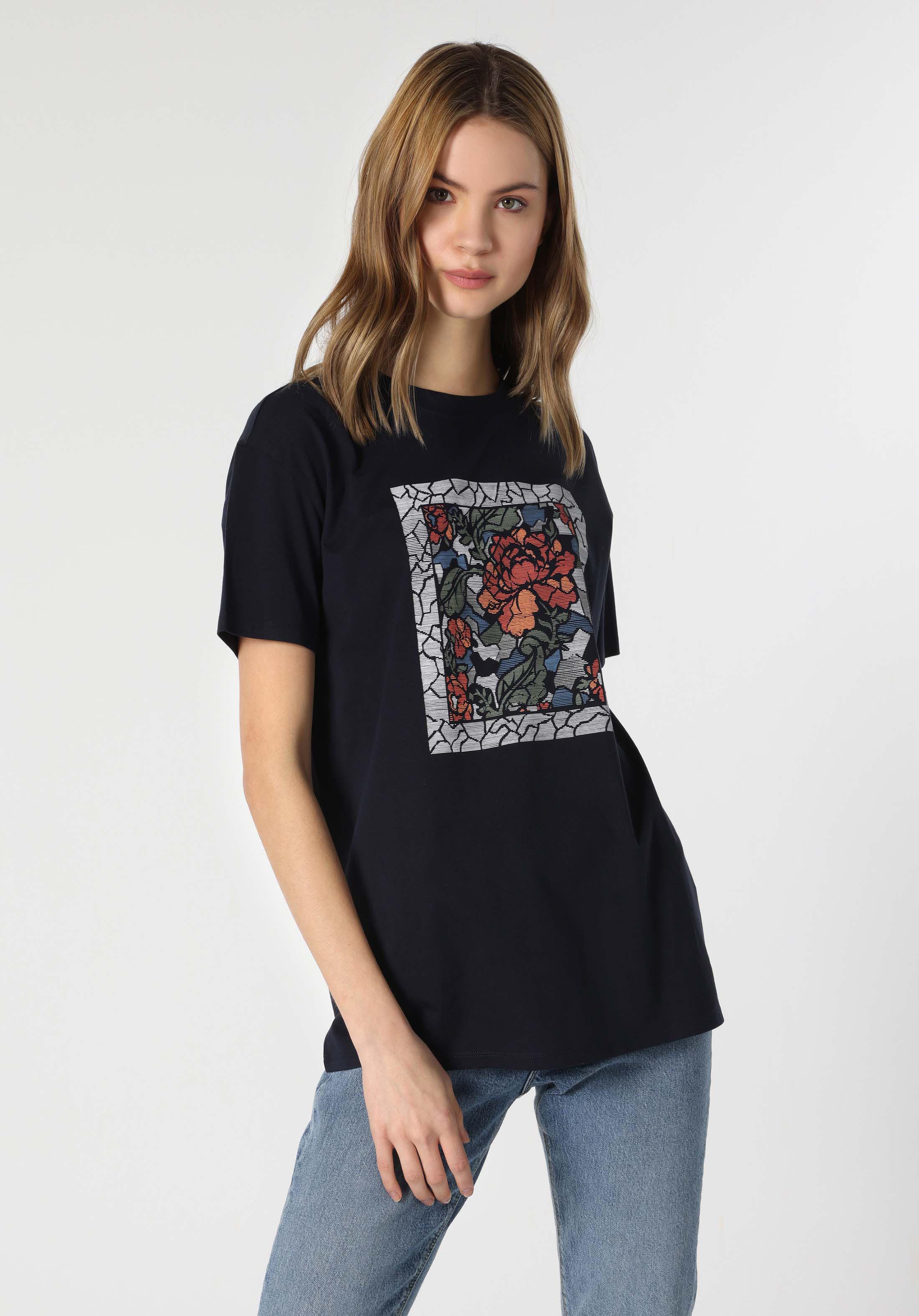 Afișați detalii pentru Tricou Cu Maneca Scurta De Dama Albastru Marin Comfort Fit  Cl1063352