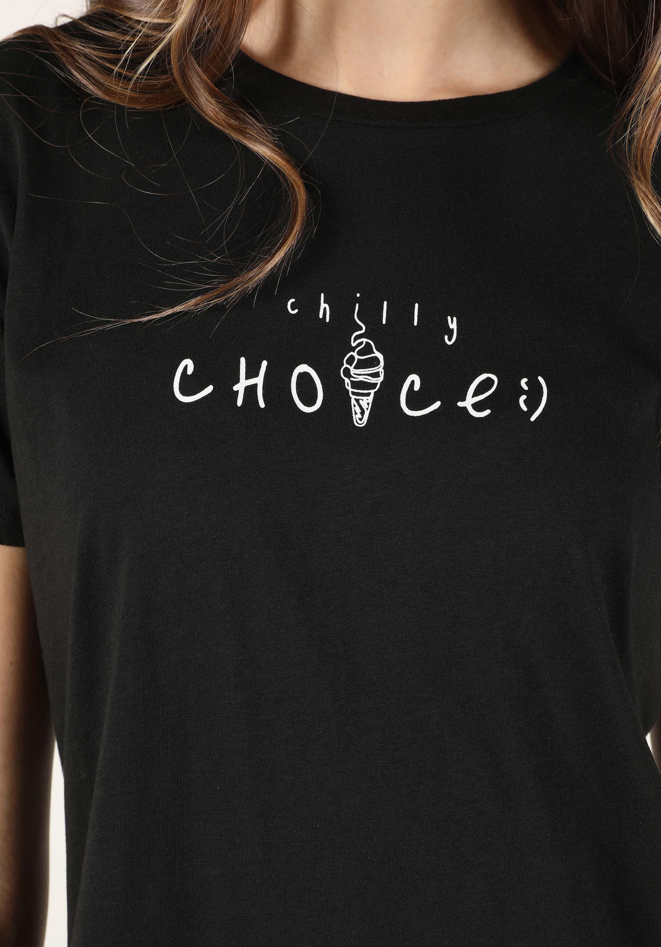 Afișați detalii pentru Regular Fit Round Neck Imprimat Tricou Negru Cu Mânecă Scurtă Pentru Femei