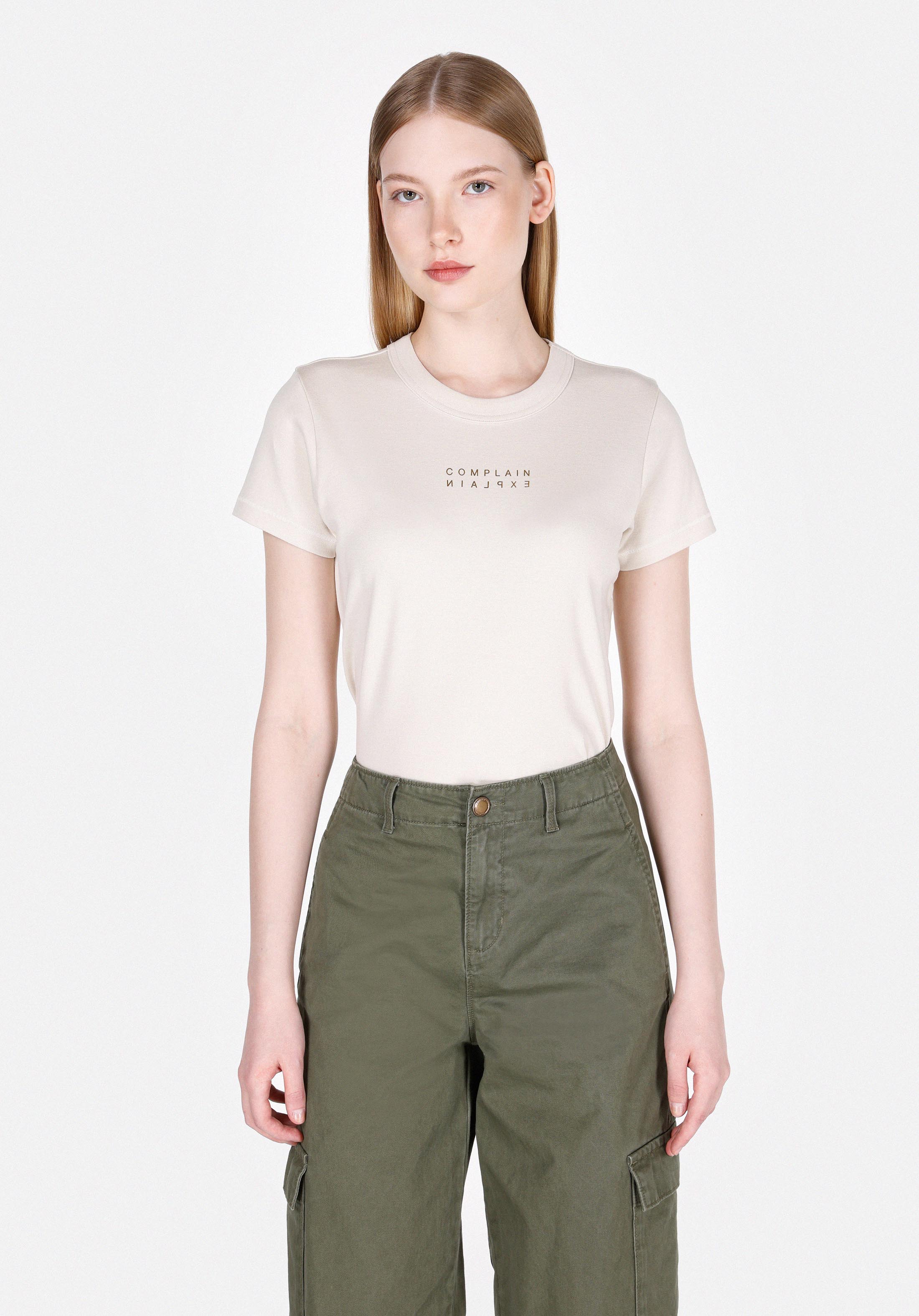 Afișați detalii pentru Tricou Cu Maneca Scurta De Dama Ecru Slim Fit  Cl1073472
