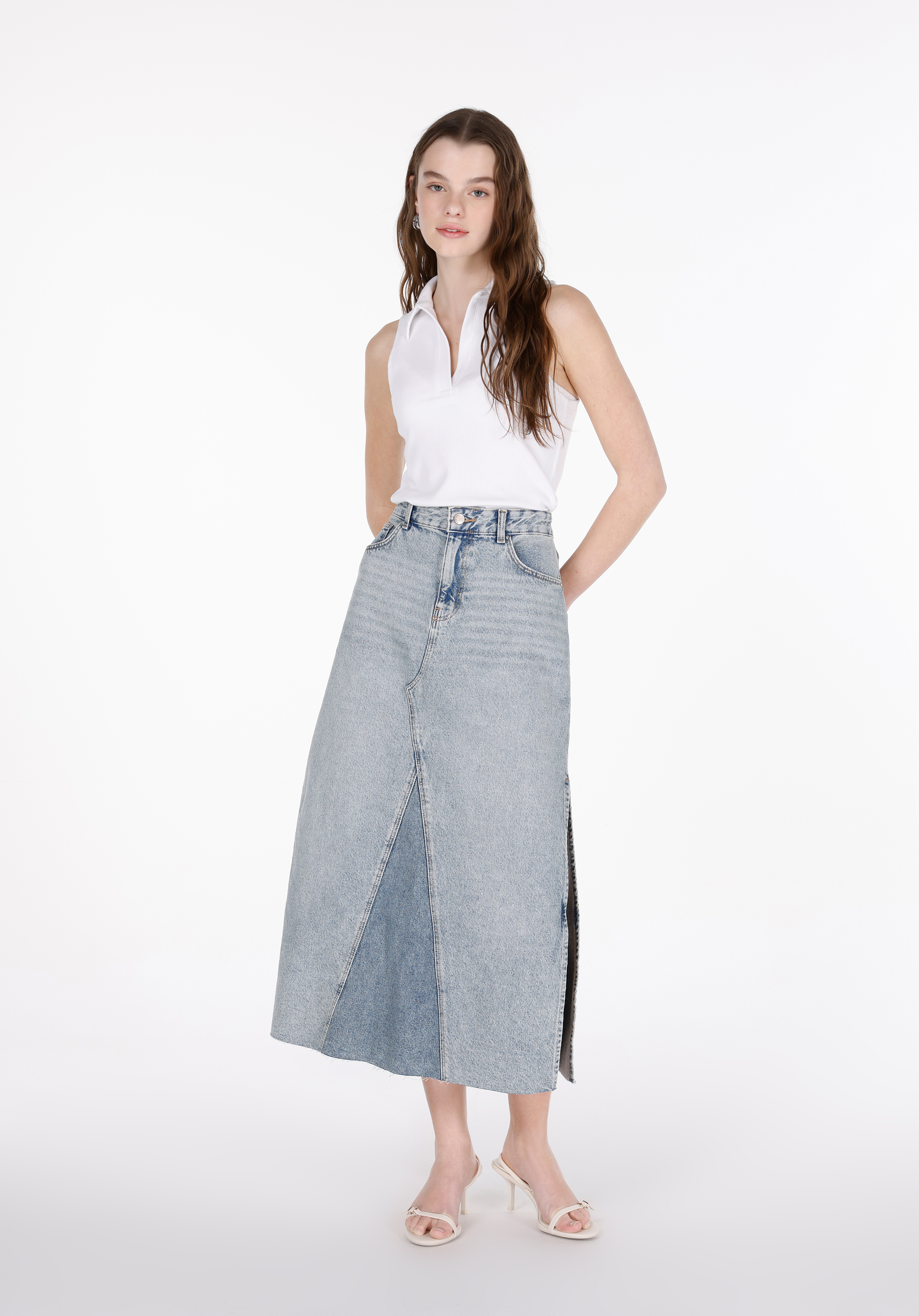 Afișați detalii pentru Slim Fit Drept Fermoar Fustă Albastră Pentru Femei