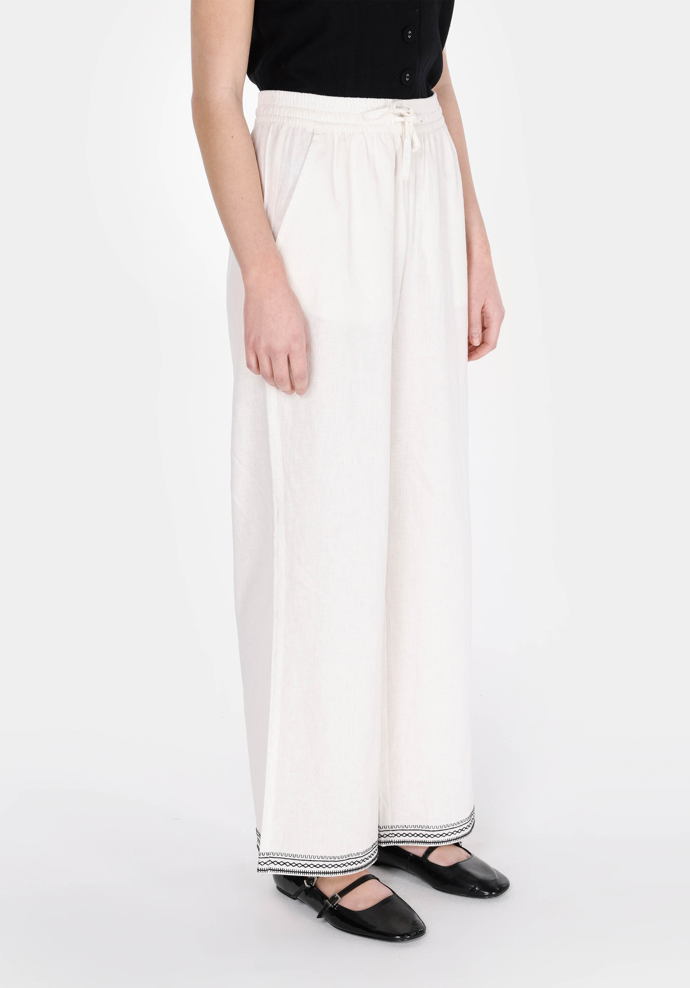 Afișați detalii pentru Regular Fit Talie Talie Pantaloni Largi Pantaloni Albi Pentru Femei