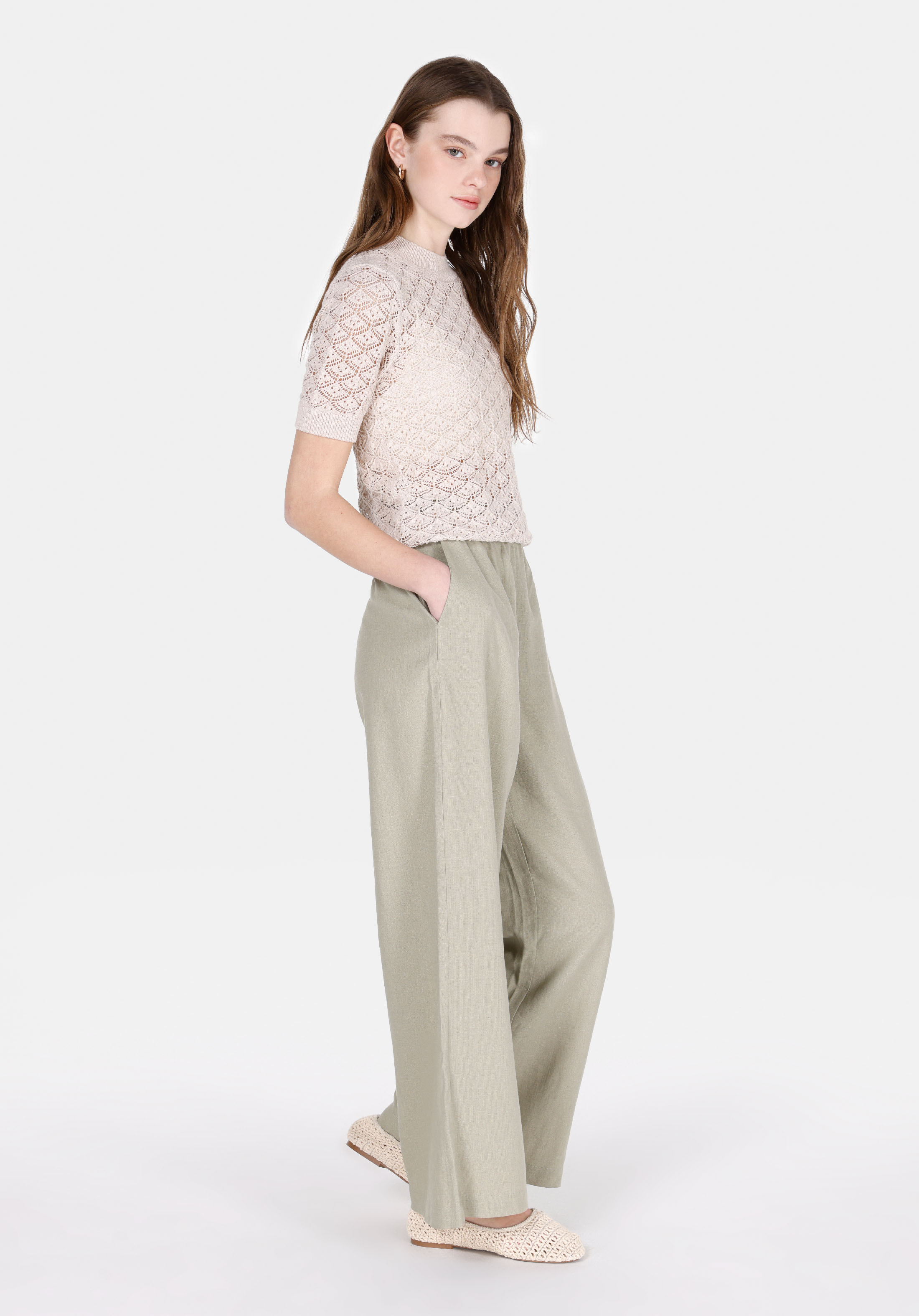 Afișați detalii pentru Pulover Cu Mâneci Scurte De Dama Bej Slim Fit  Cl1074415