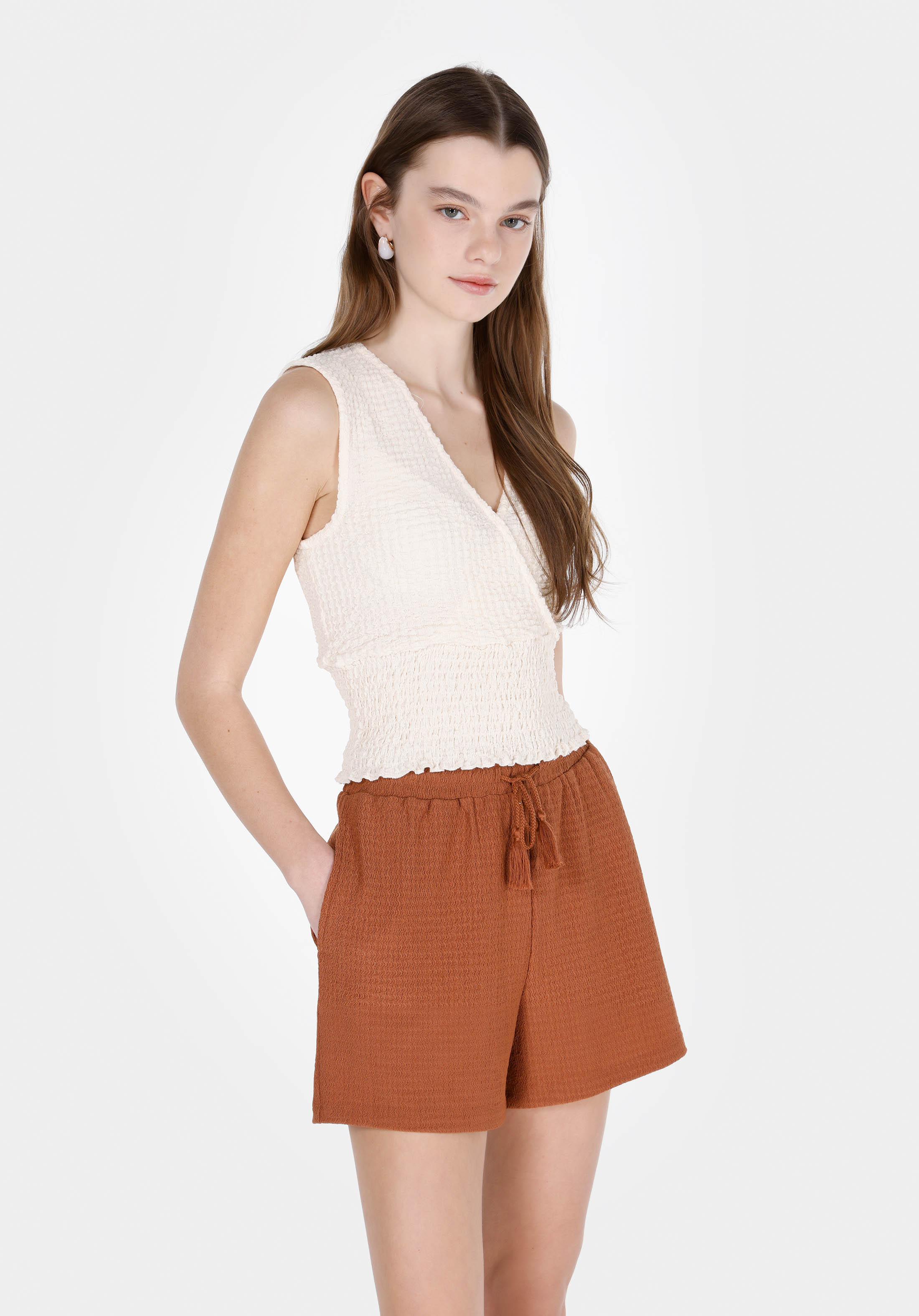 Afișați detalii pentru Bluza Cu Maneca Scurta De Dama Ecru Slim Fit  Cl1074546