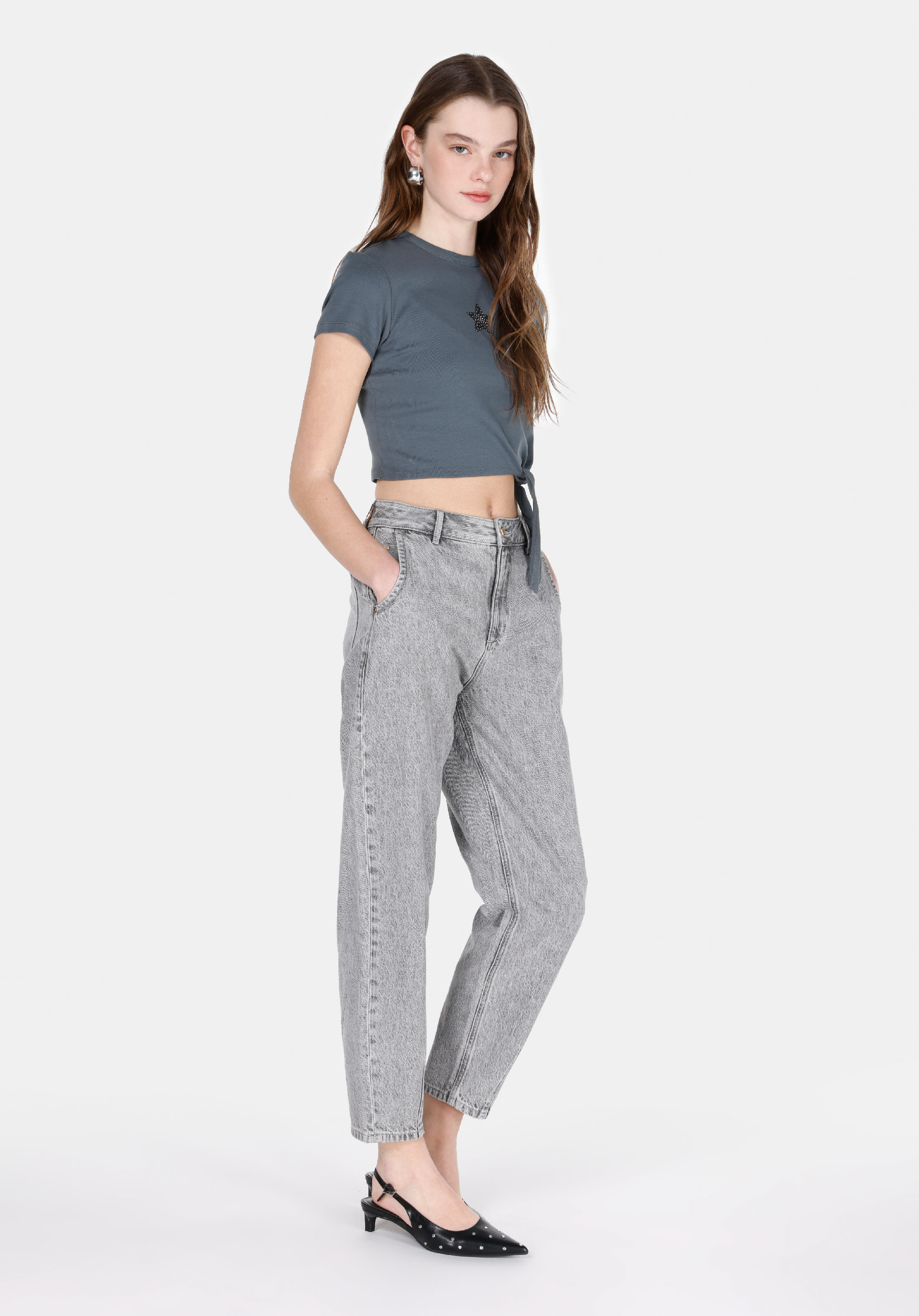 Afișați detalii pentru Pantaloni De Dama Albastru Inchis Barrel Fit  Cl1074866
