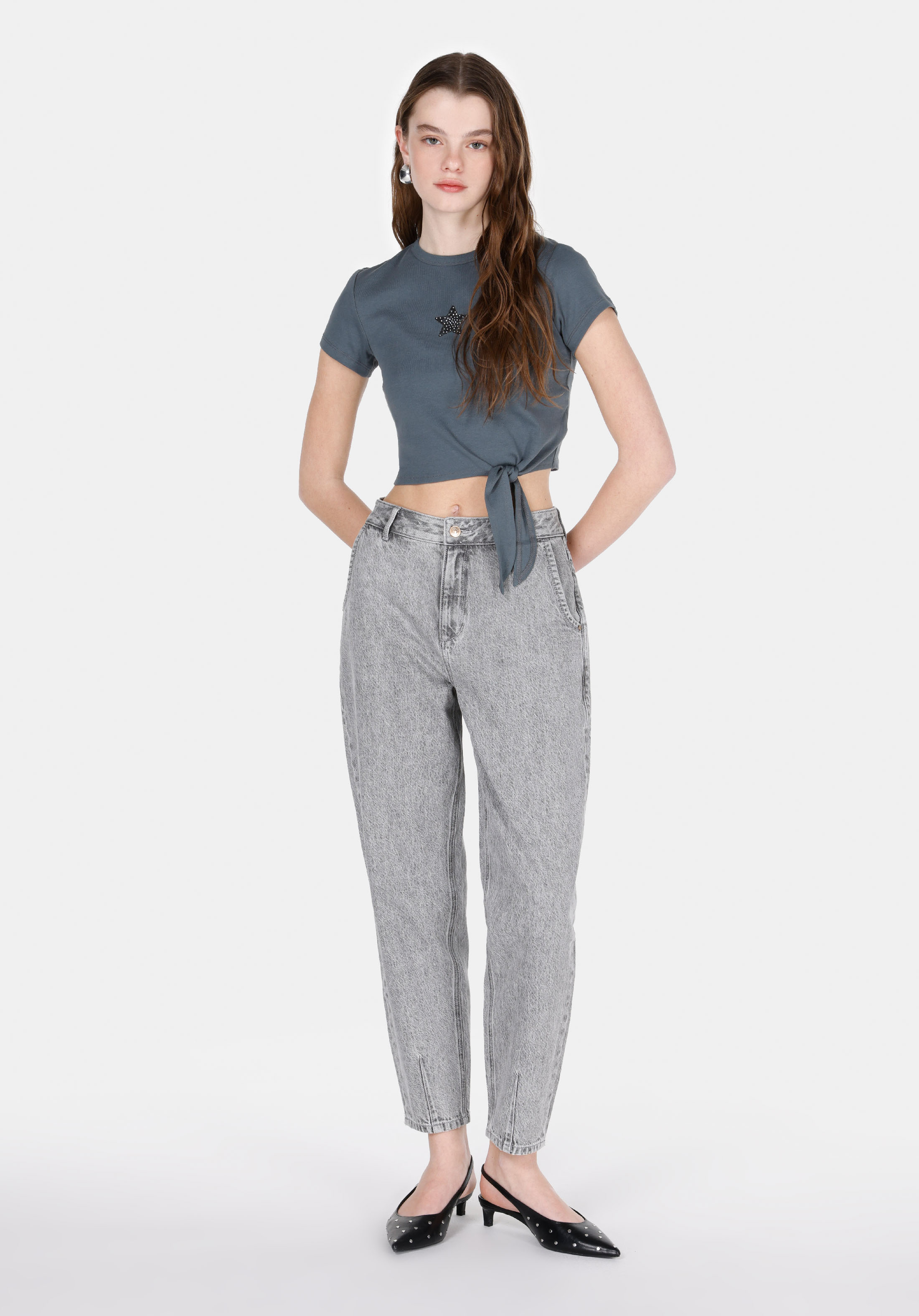 Afișați detalii pentru Pantaloni De Dama Albastru Inchis Barrel Fit  Cl1074866