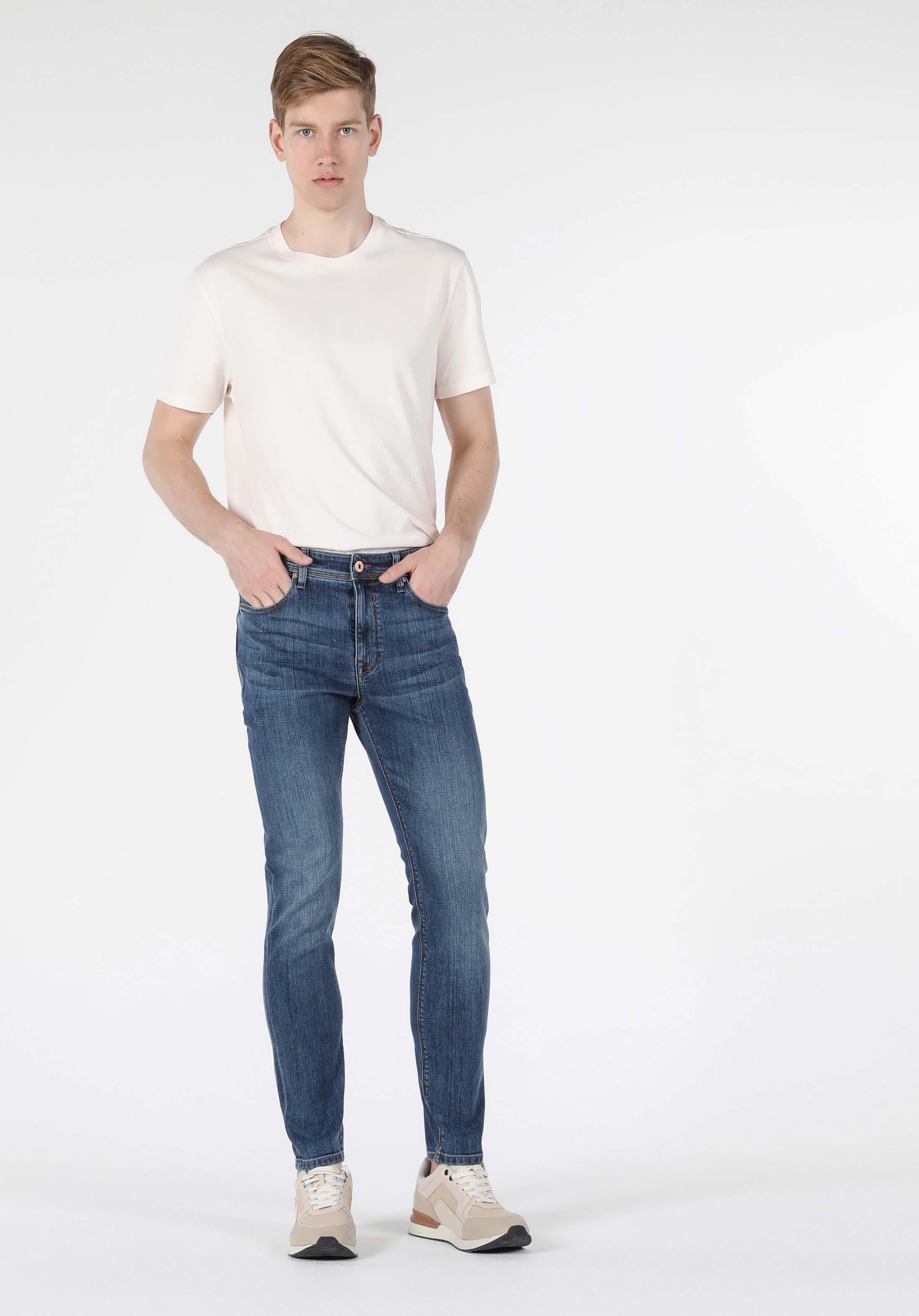 Afișați detalii pentru Pantaloni De Barbati Albastru Skinny Fit  Cl1057849