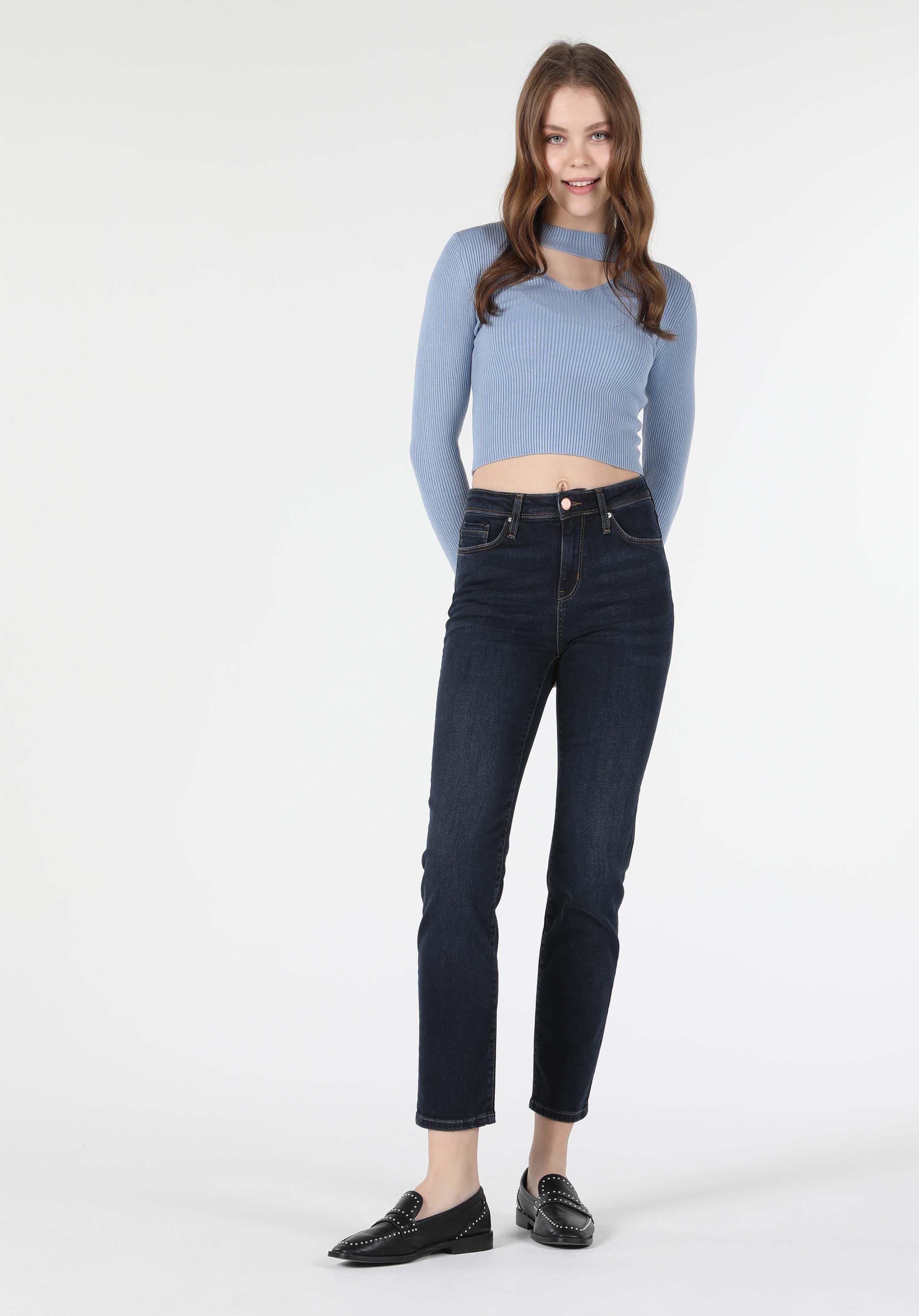 Afișați detalii pentru Pantaloni De Dama Albastru Inchis Slim Fit 703 Carla Cl1057893