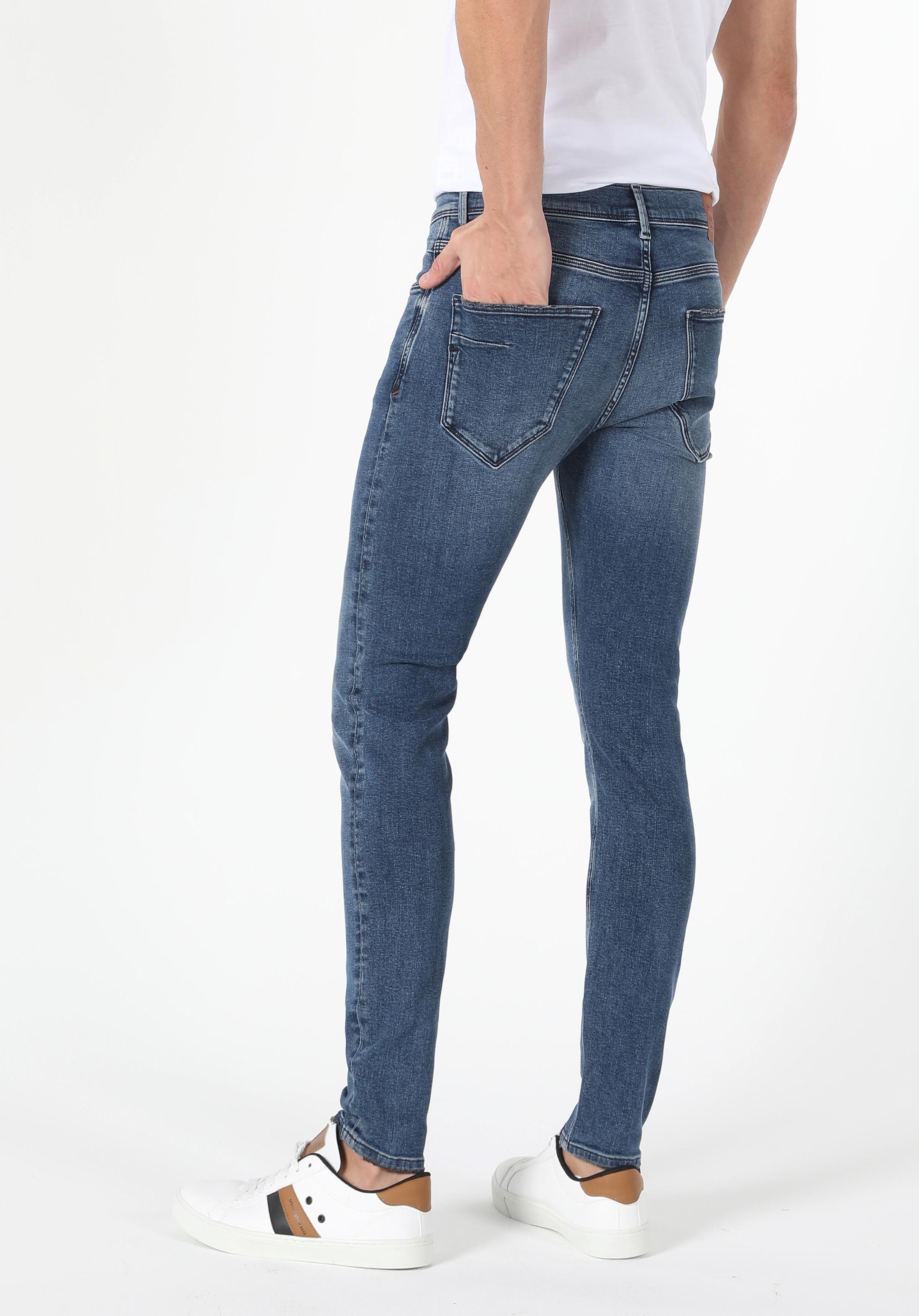 Afișați detalii pentru Pantaloni De Barbati Albastru Skinny Fit 040 Alex Cl1058115