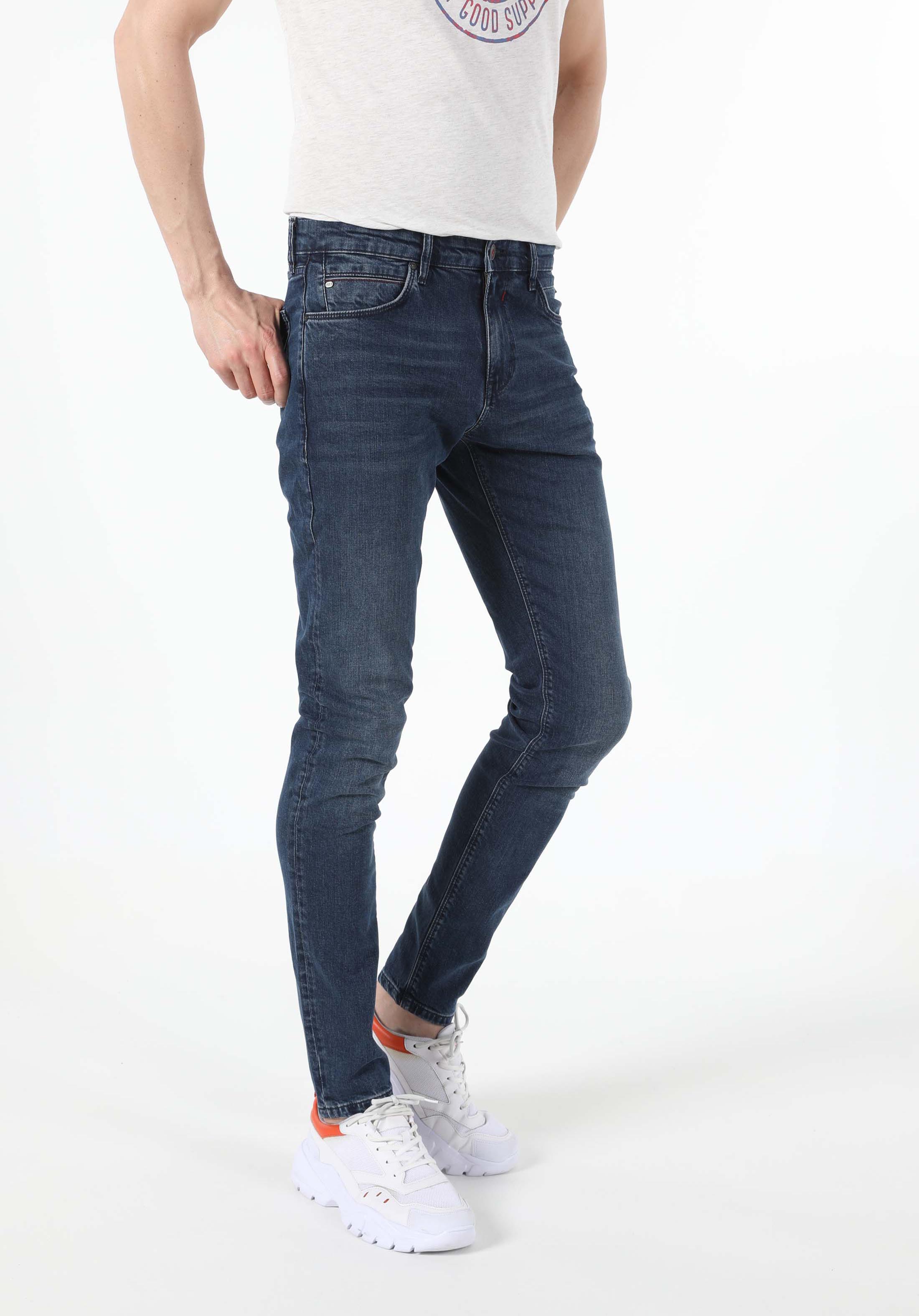 Afișați detalii pentru Pantaloni De Barbati Albastru Slim Fit 041 Danny Cl1055220