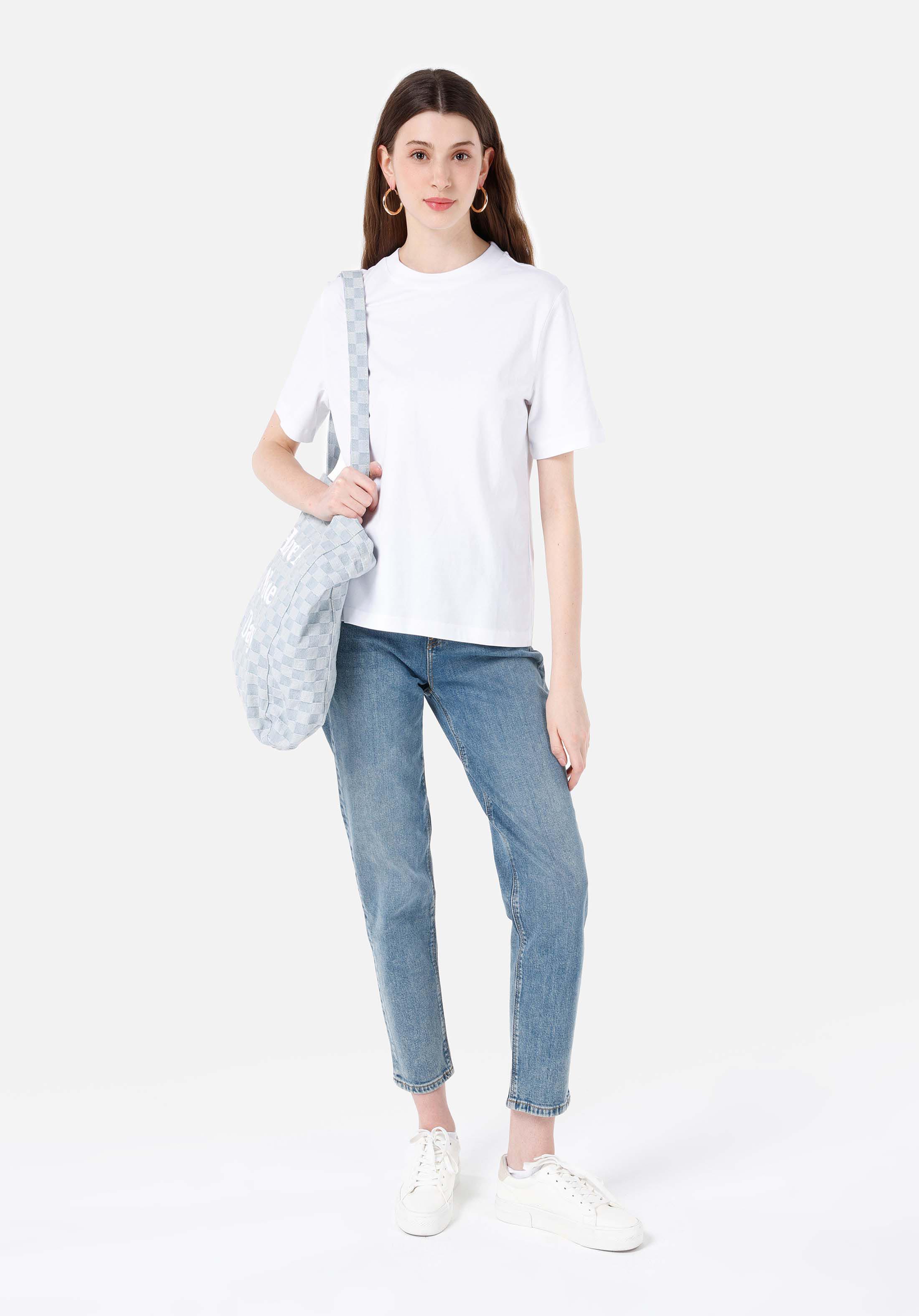 Afișați detalii pentru Regular Fit Round Neck Drept Tricou Alb Cu Mânecă Scurtă Pentru Femei