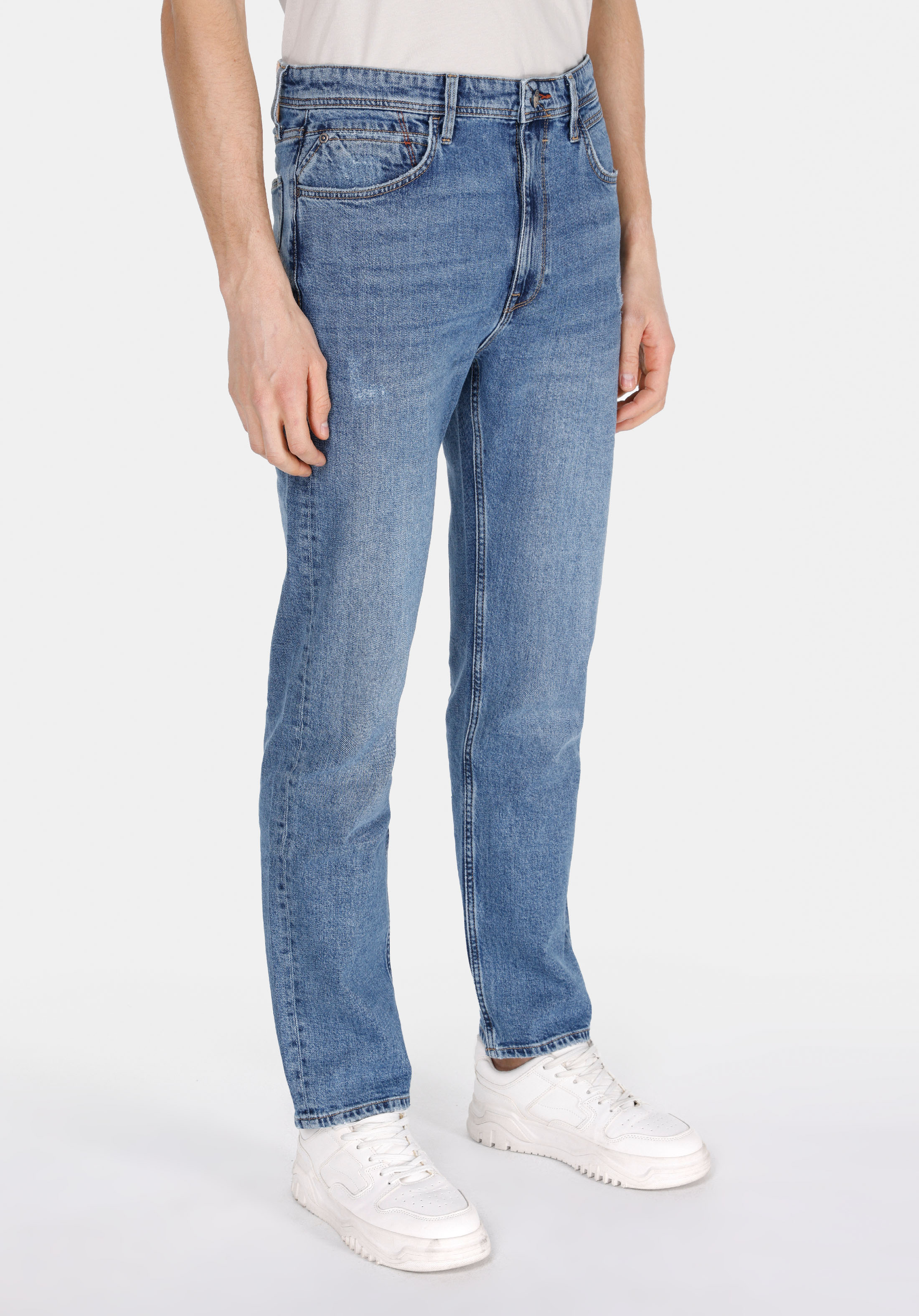 Afișați detalii pentru Pantaloni De Barbati Albastru Slim Straight Fit 042 John Cl1073528