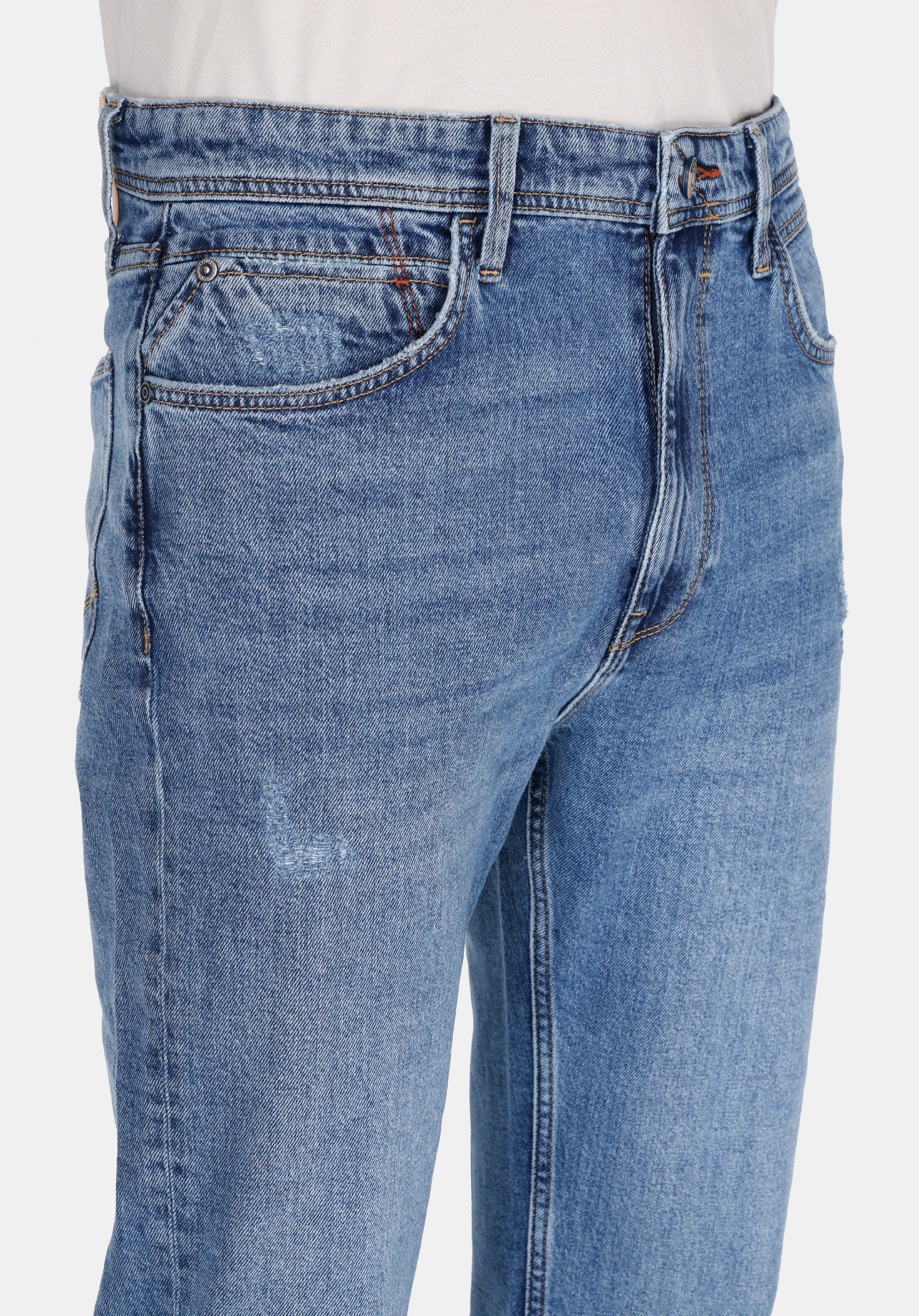 Afișați detalii pentru Pantaloni De Barbati Albastru Slim Straight Fit 042 John Cl1073528