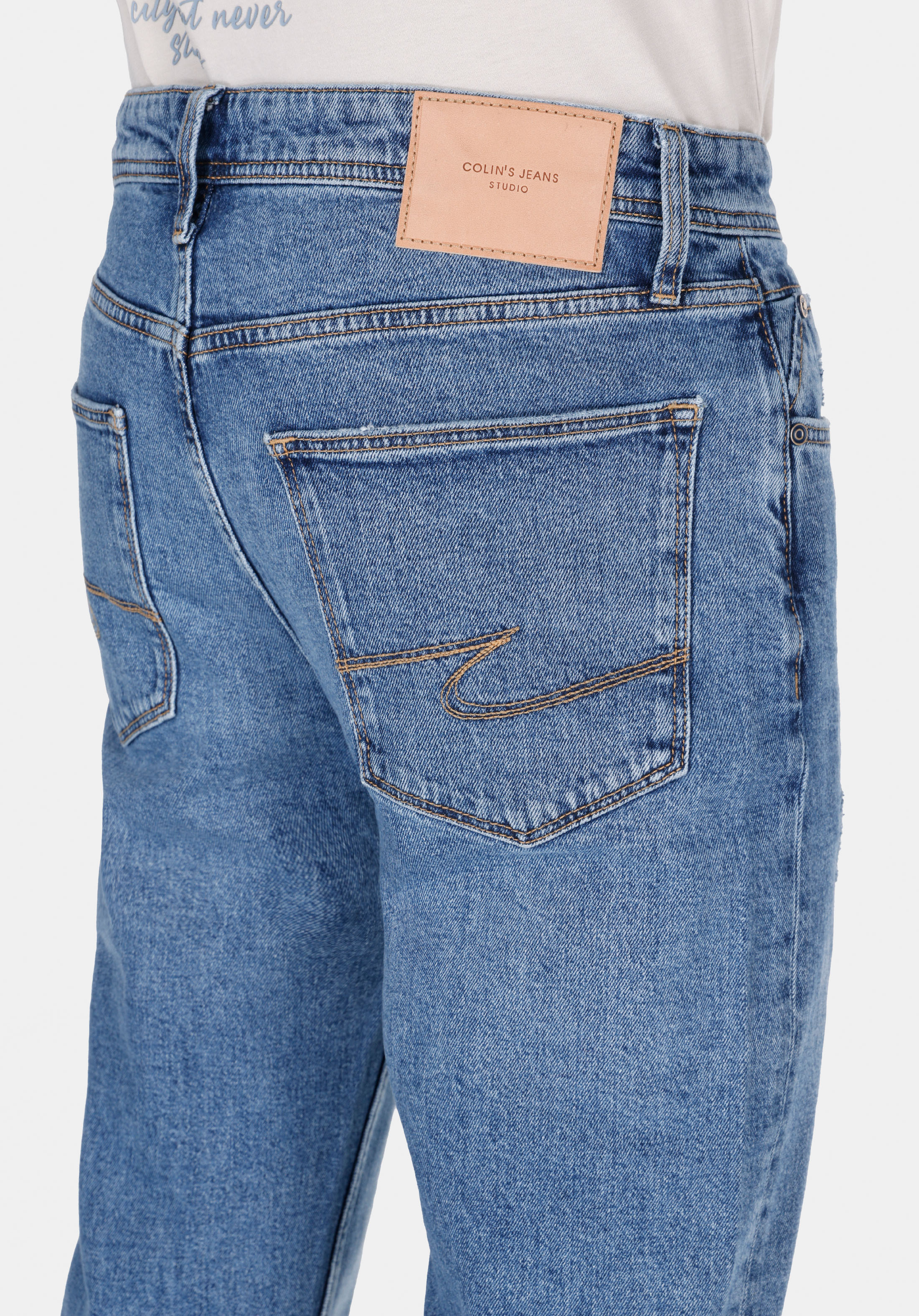 Afișați detalii pentru Pantaloni De Barbati Albastru Slim Straight Fit 042 John Cl1073528