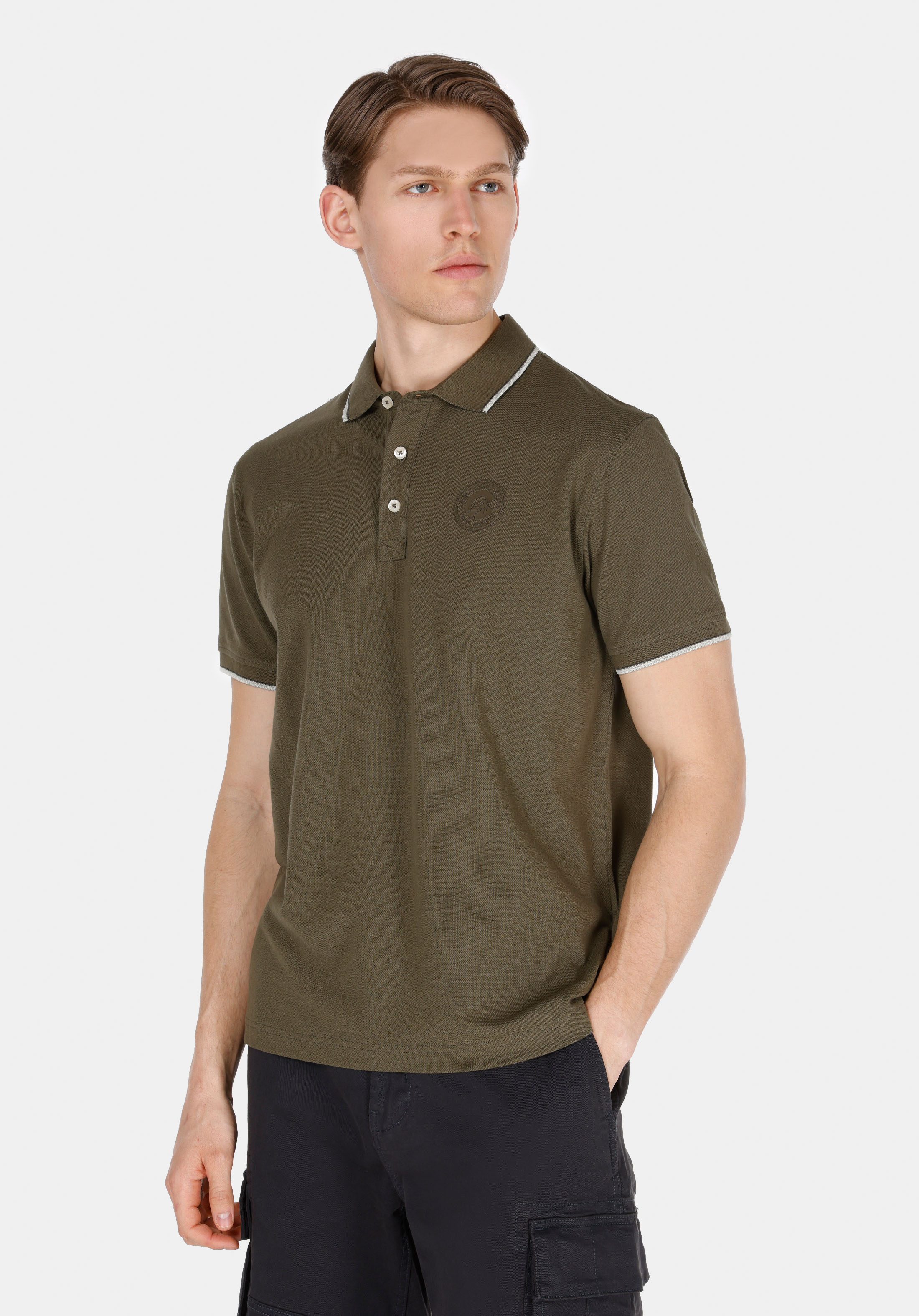 Afișați detalii pentru Tricou Polo Cu Maneca Scurta De Barbati Kaki Regular Fit  Cl1074146