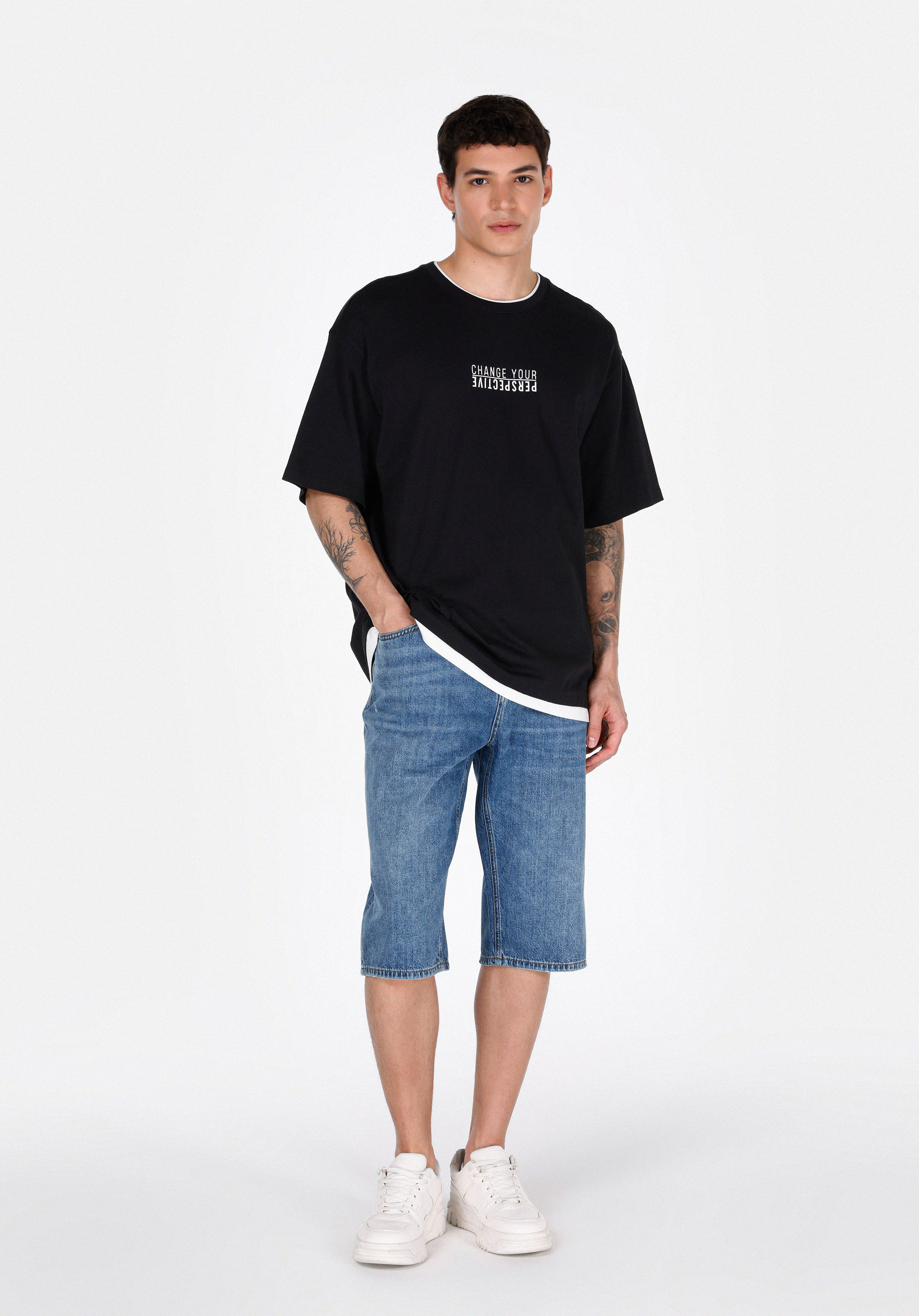 Afișați detalii pentru Tricou Cu Maneca Scurta De Barbati Negru Oversize Fit  Cl1073989