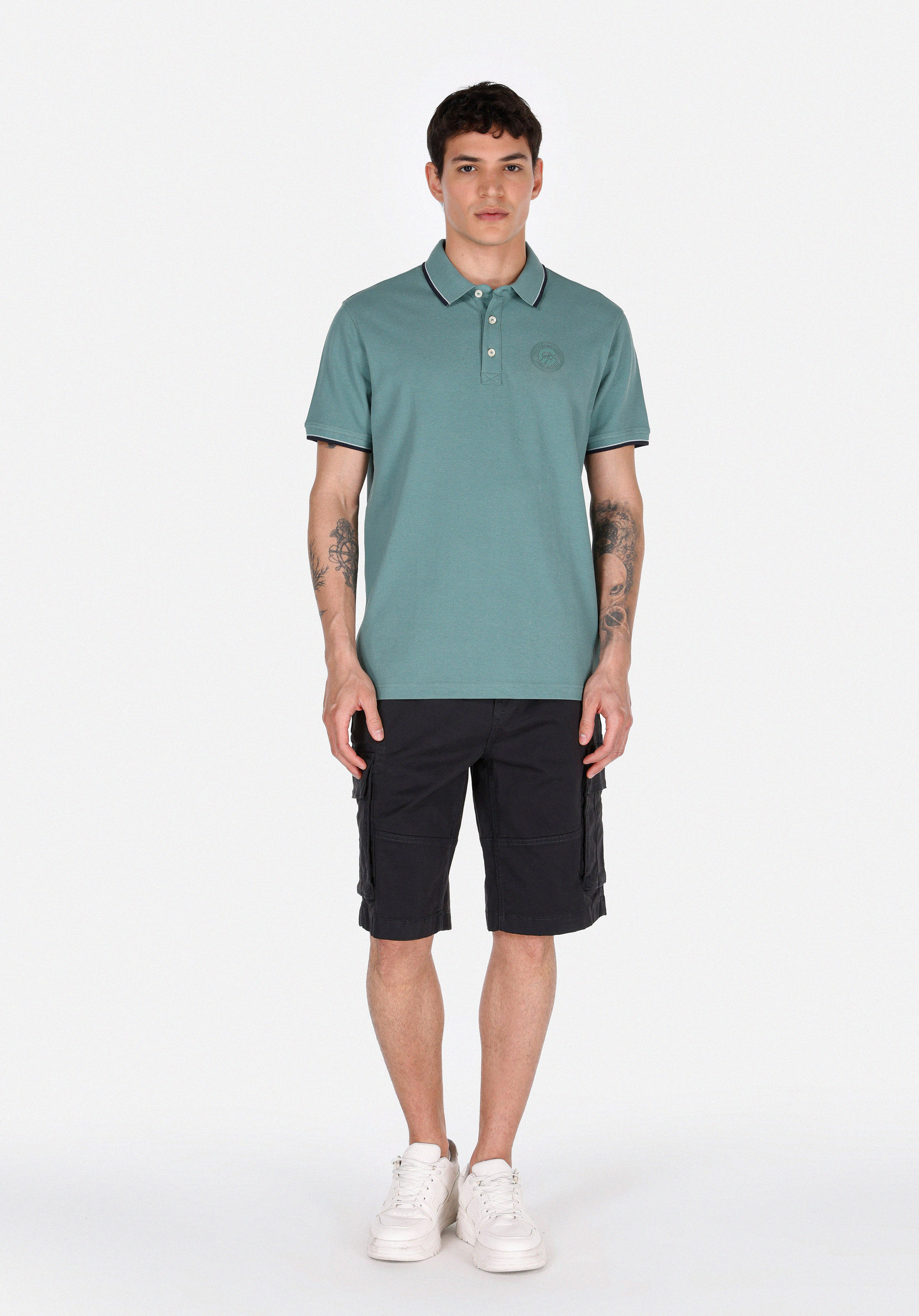 Afișați detalii pentru Tricou Polo Cu Maneca Scurta De Barbati Verde Regular Fit  Cl1074146