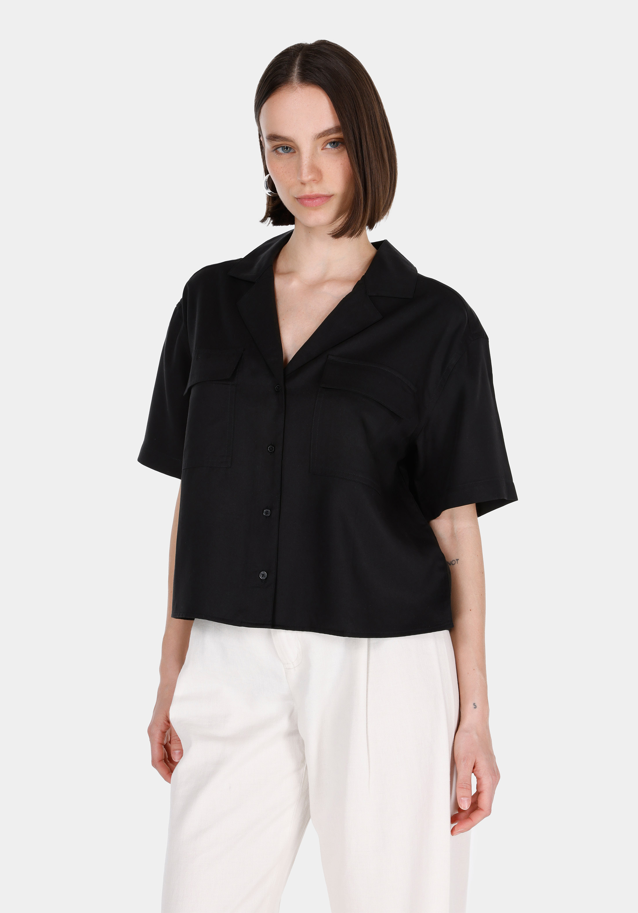 Afișați detalii pentru Camasa Cu Maneca Scurta De Dama Negru Regular Fit  Cl1074532