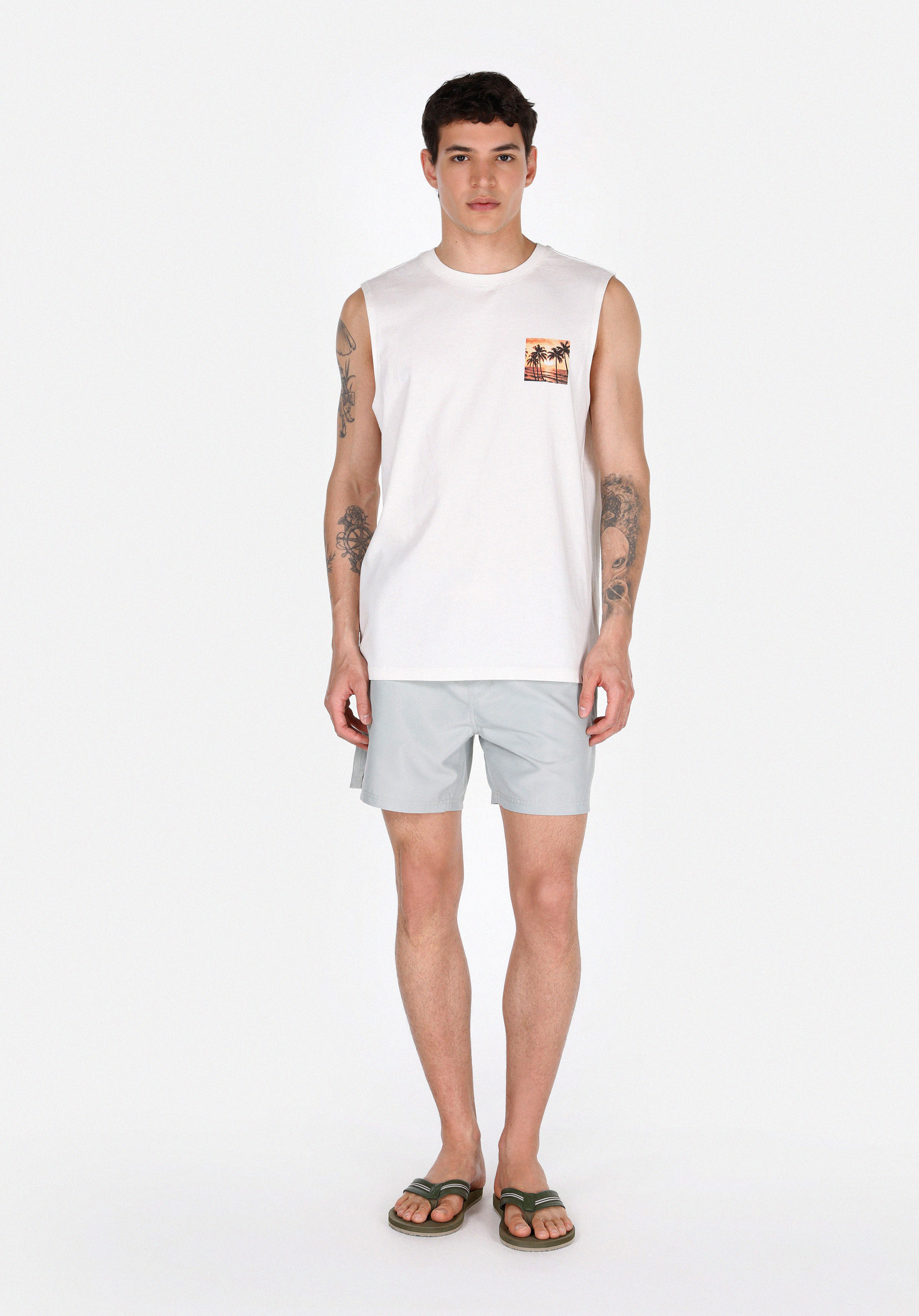 Afișați detalii pentru Pantaloni Scurți De Baie Verzi Pentru Bărbați Slim Fit Straight
