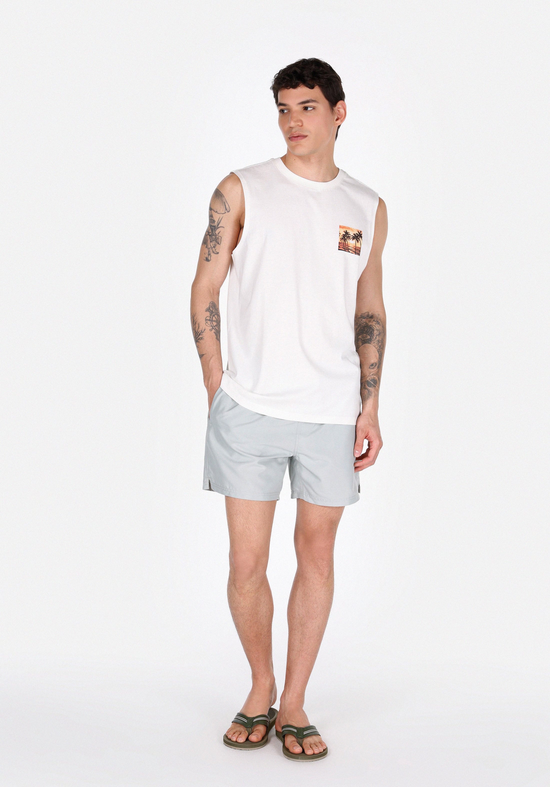 Afișați detalii pentru Pantaloni Scurți De Baie Verzi Pentru Bărbați Slim Fit Straight