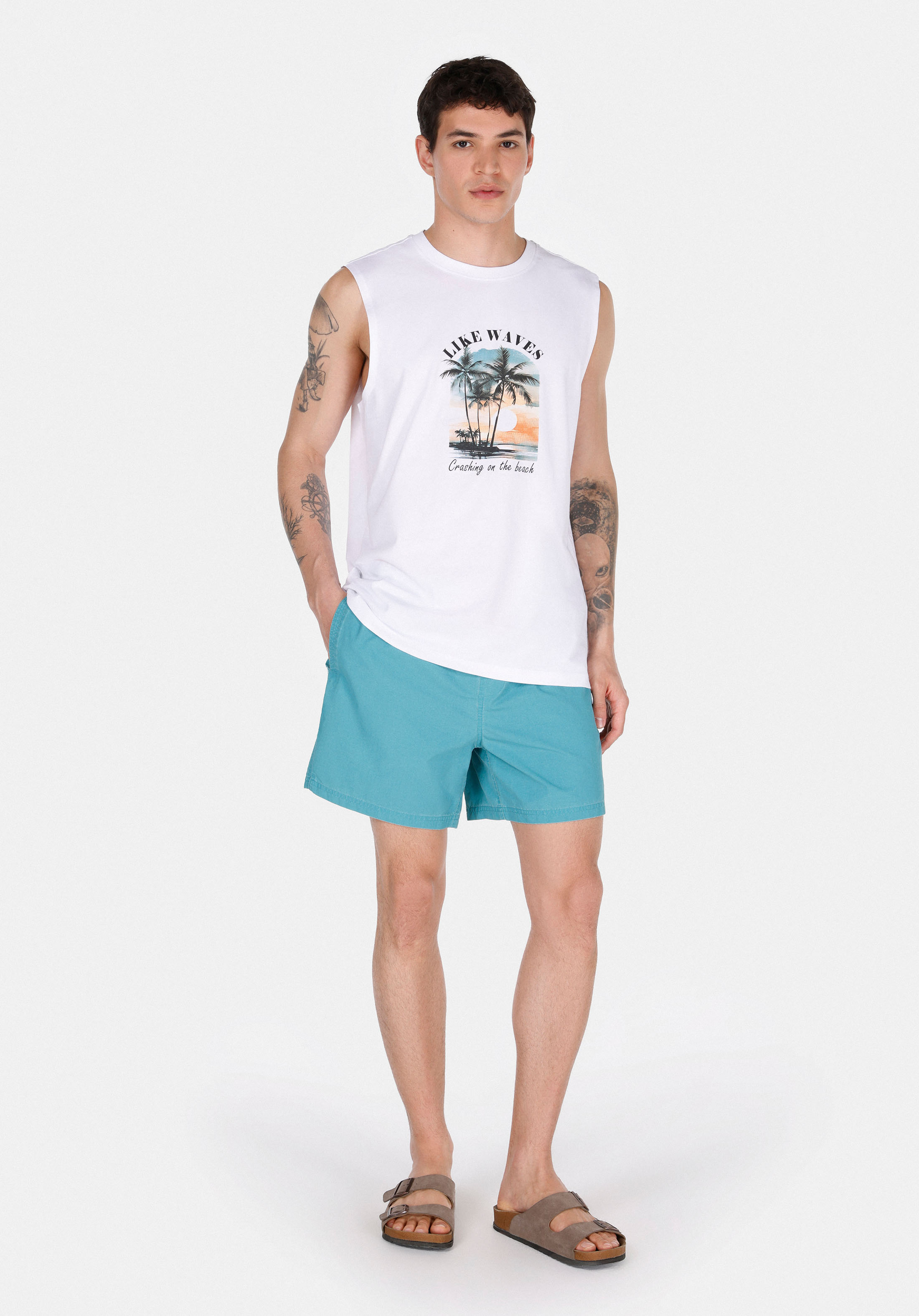 Afișați detalii pentru Short De Plaja De Barbati Albastru Slim Fit  Cl1074688