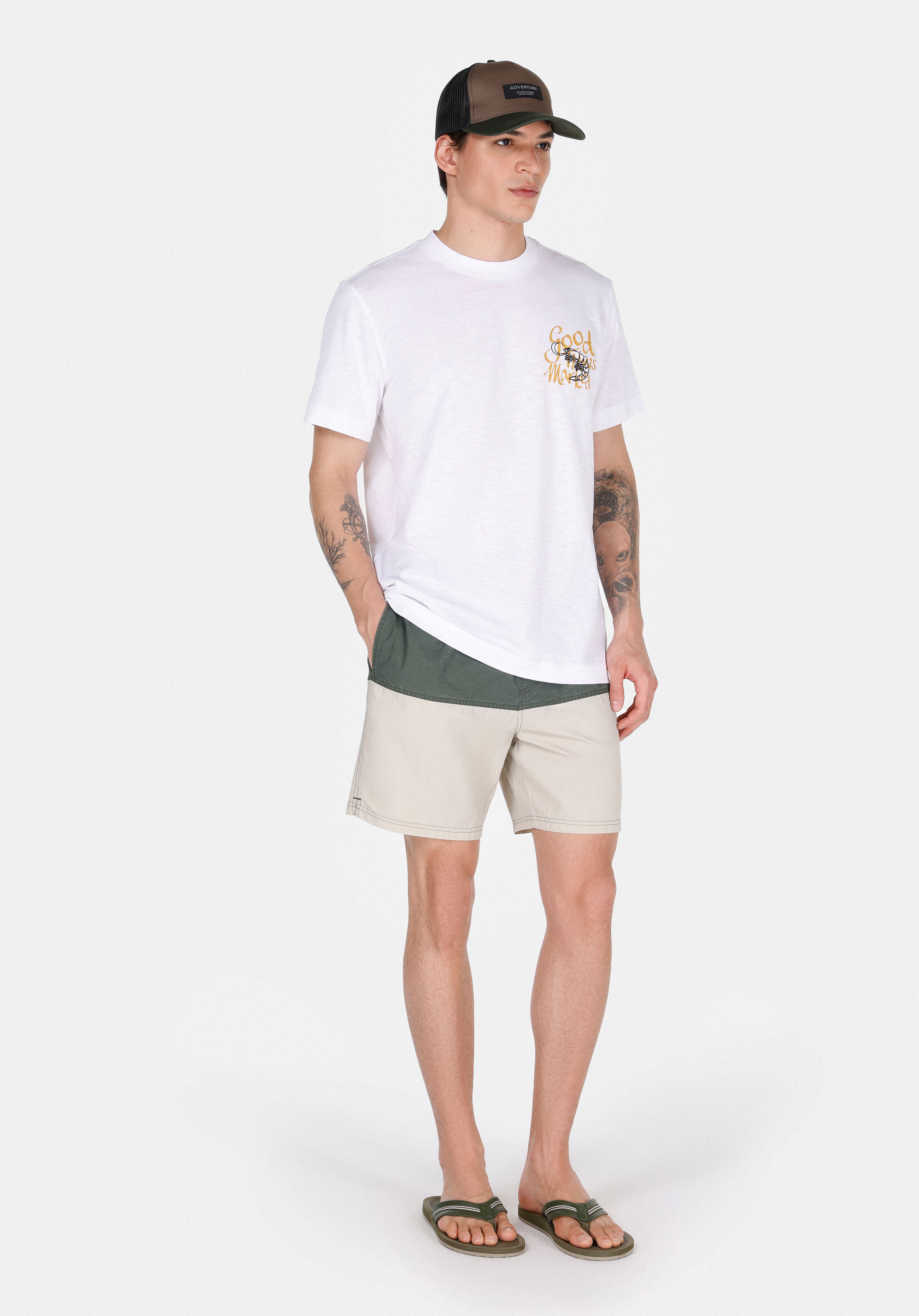 Afișați detalii pentru Short De Plaja De Barbati Kaki Slim Fit  Cl1074690