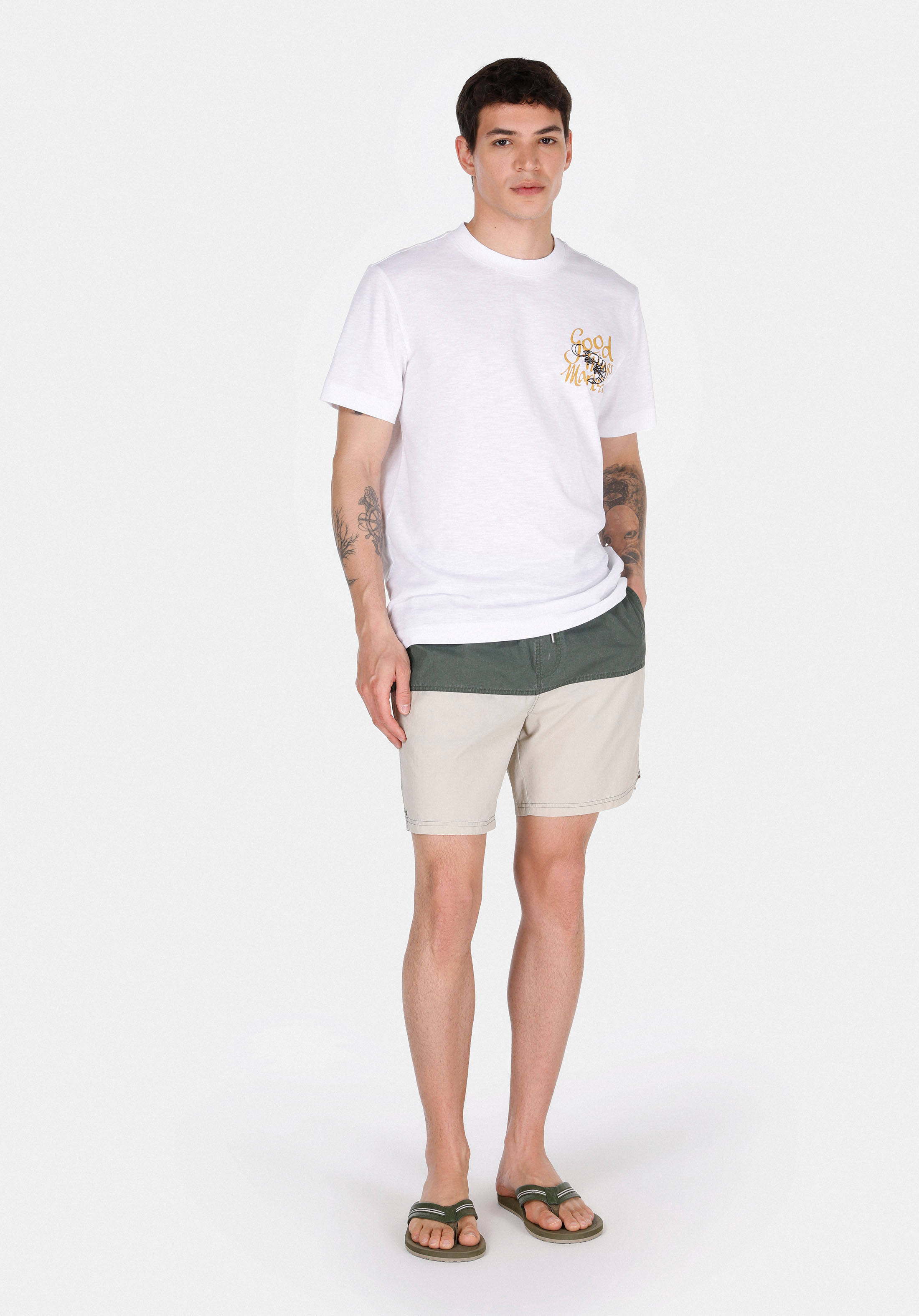 Afișați detalii pentru Short De Plaja De Barbati Kaki Slim Fit  Cl1074690