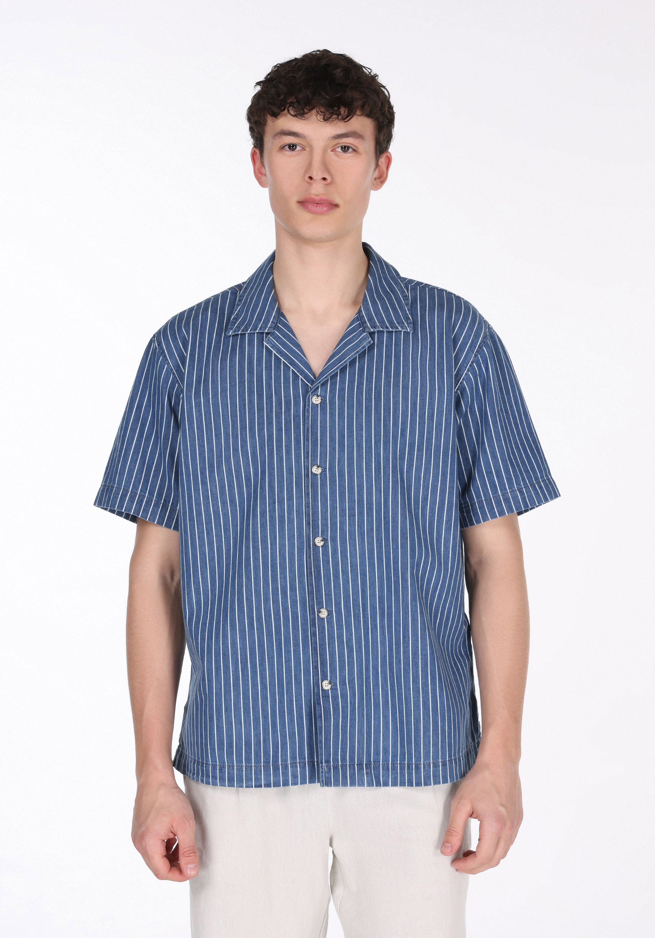 Afișați detalii pentru Camasa Cu Maneca Scurta De Barbati Albastru Oversize Fit  Cl1075129