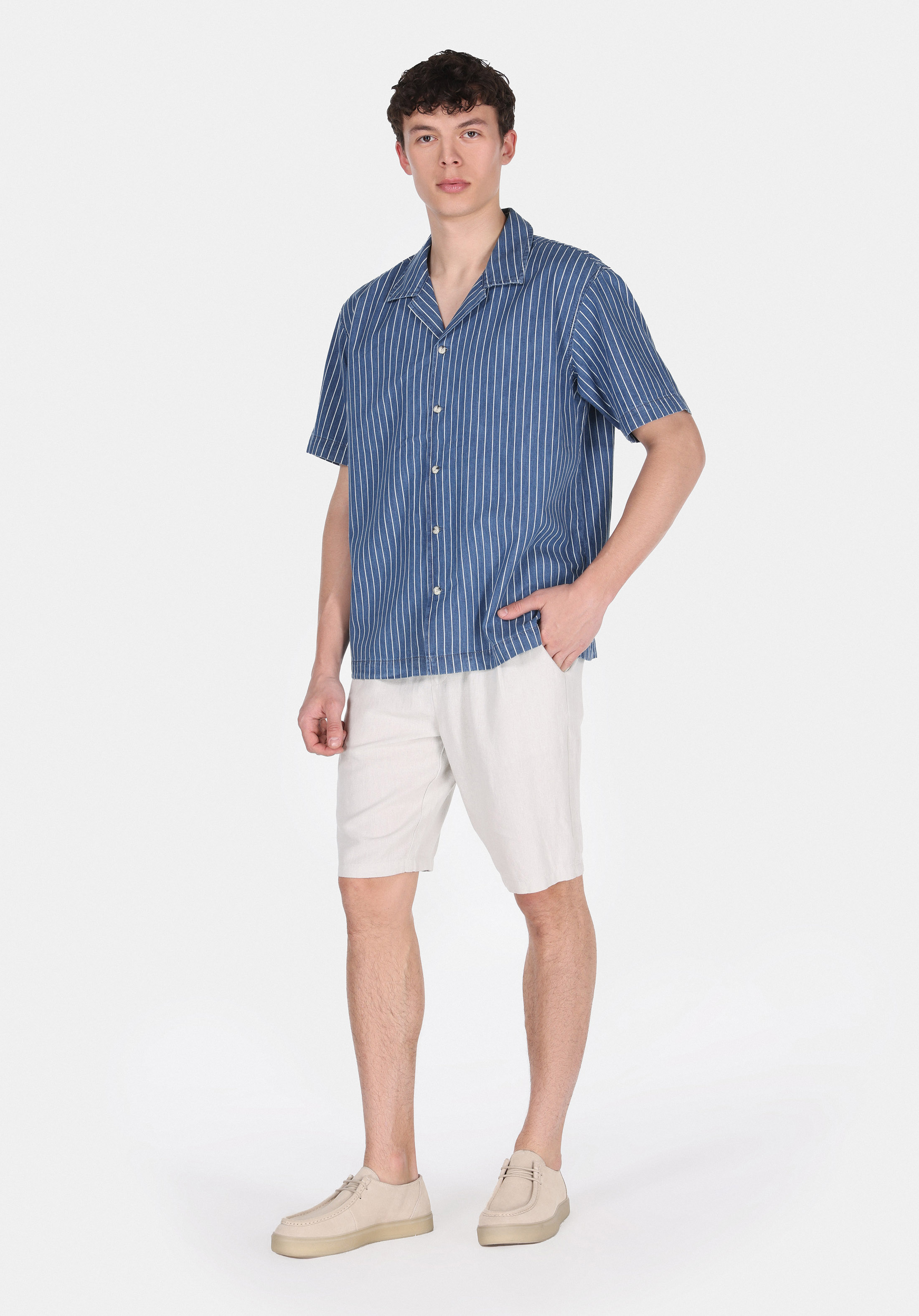 Afișați detalii pentru Camasa Cu Maneca Scurta De Barbati Albastru Oversize Fit  Cl1075129