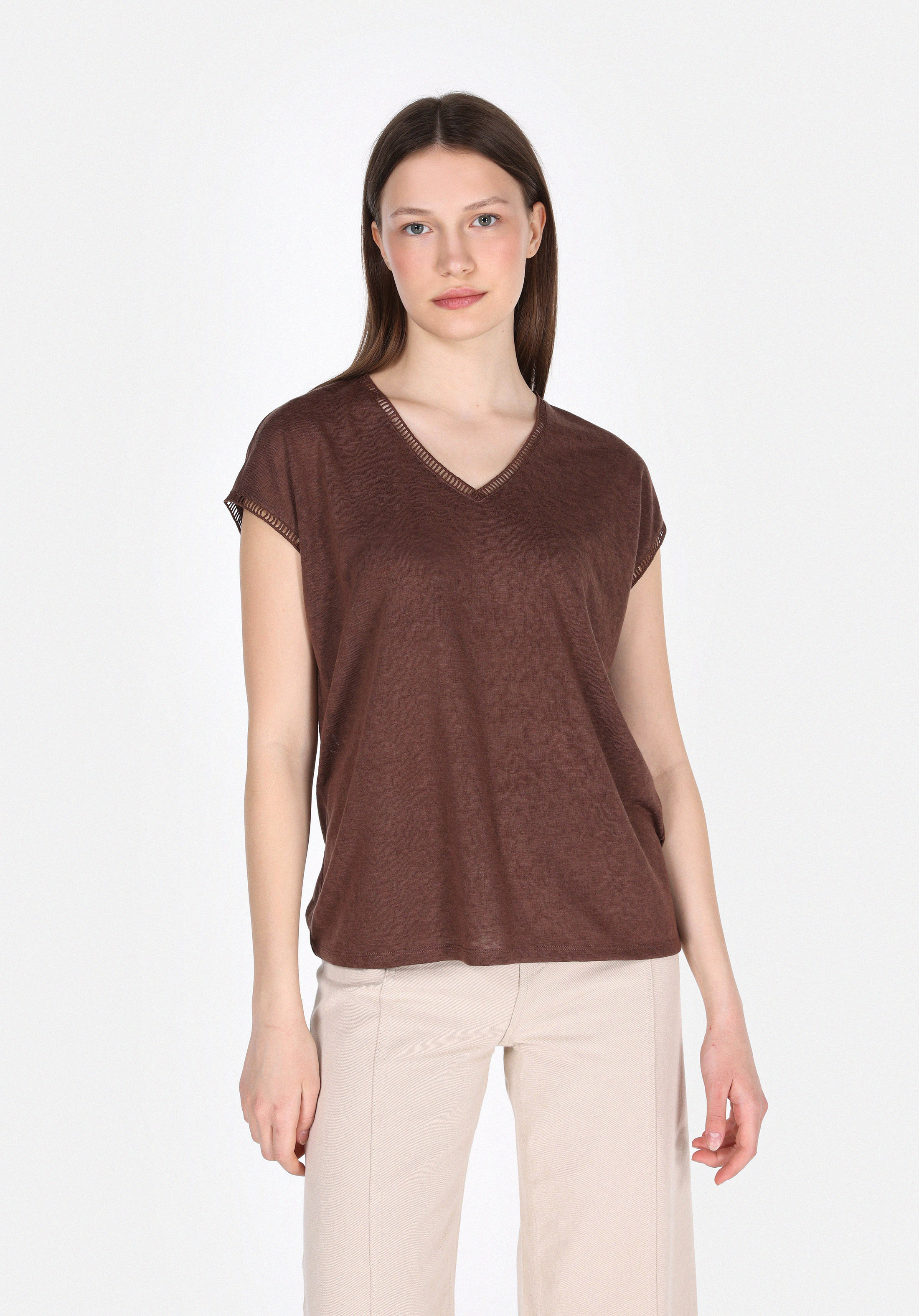 Afișați detalii pentru Tricou Cu Maneca Scurta De Dama Maro Regular Fit  Cl1074594