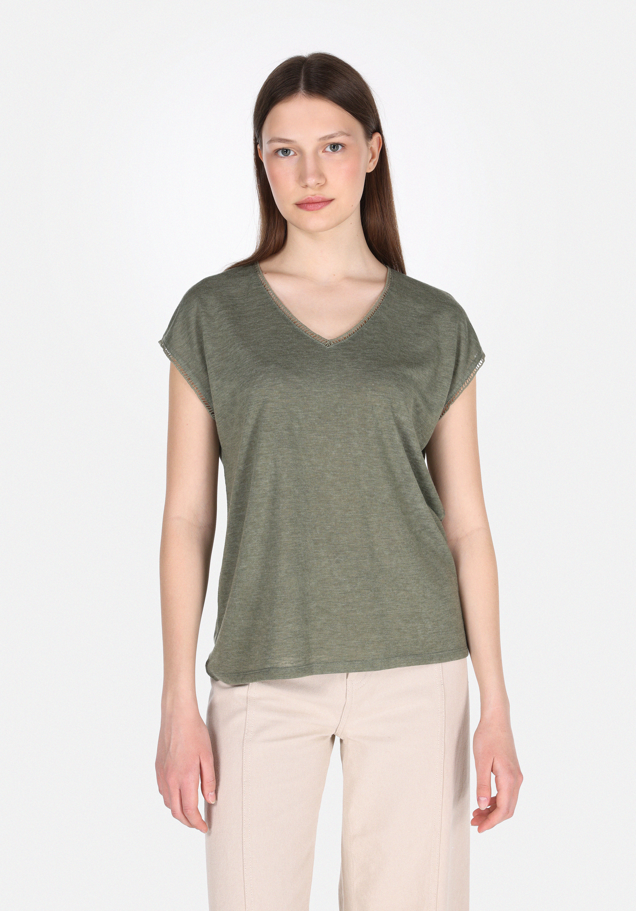 Afișați detalii pentru Tricou Cu Maneca Scurta De Dama Kaki Regular Fit  Cl1074594