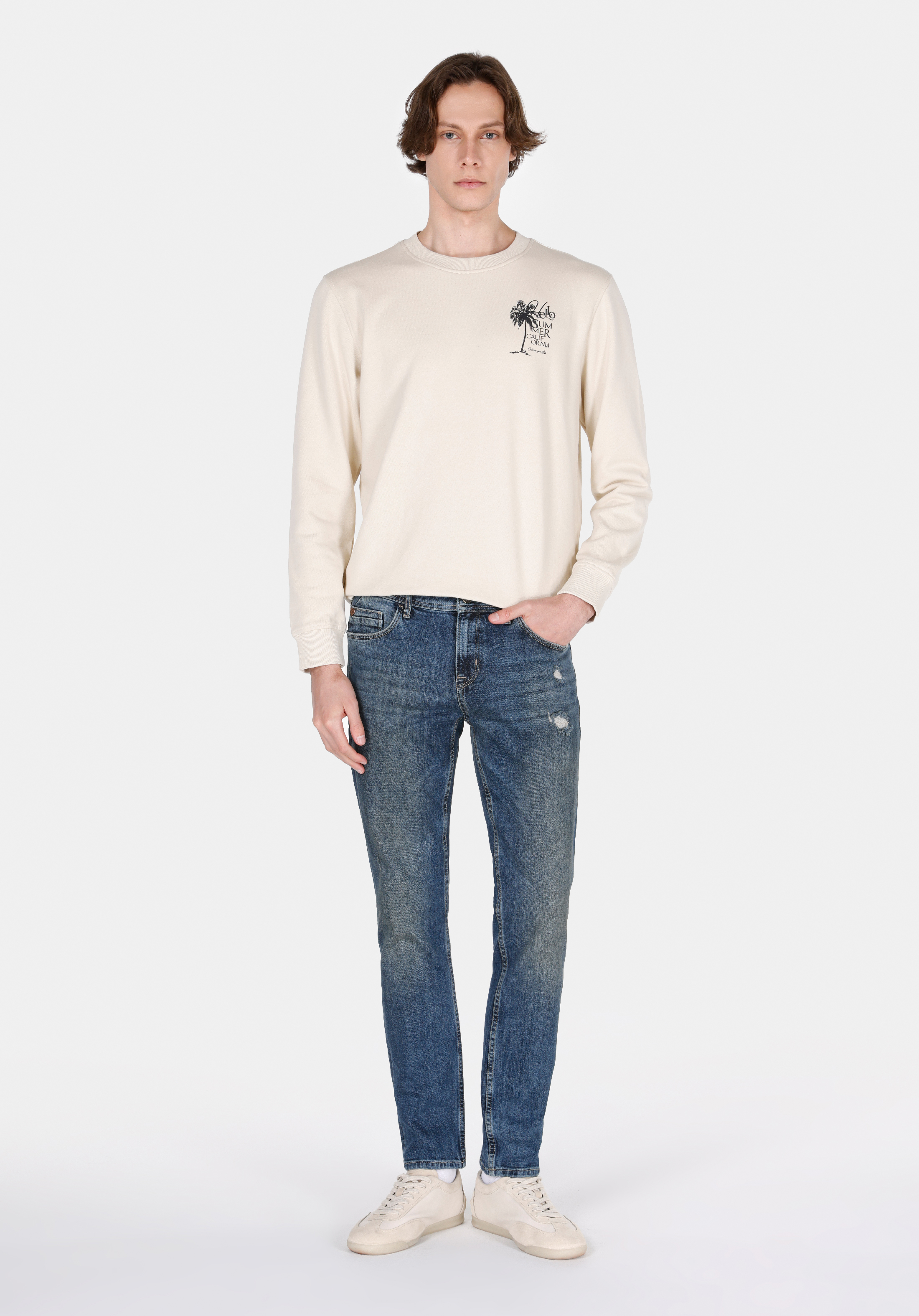 Afișați detalii pentru Pantaloni De Barbati Albastru Straight Fit 044 Karl Cl1072206