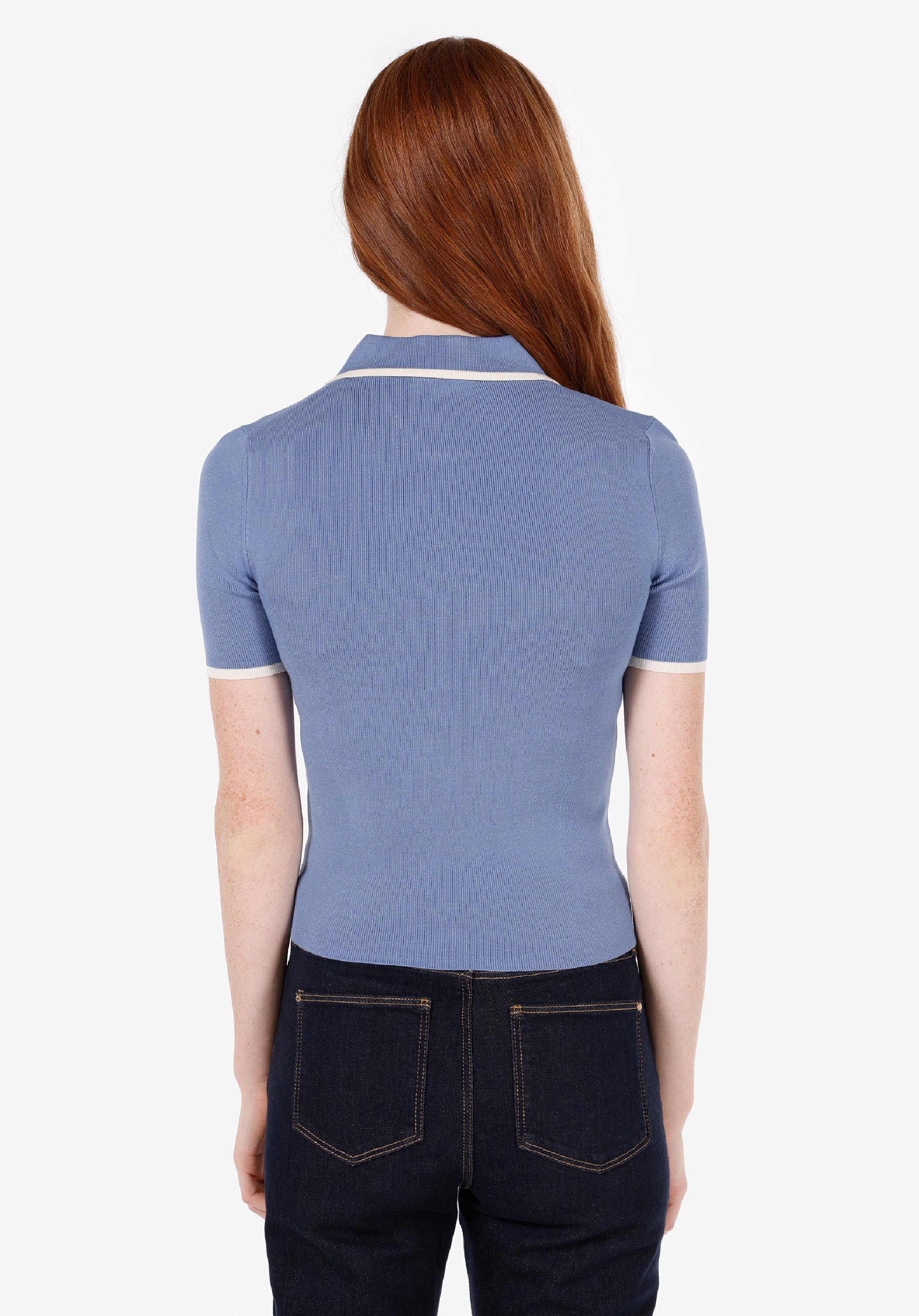 Afișați detalii pentru Pulover Cu Mâneci Scurte De Dama Albastru Slim Fit  Cl1072644
