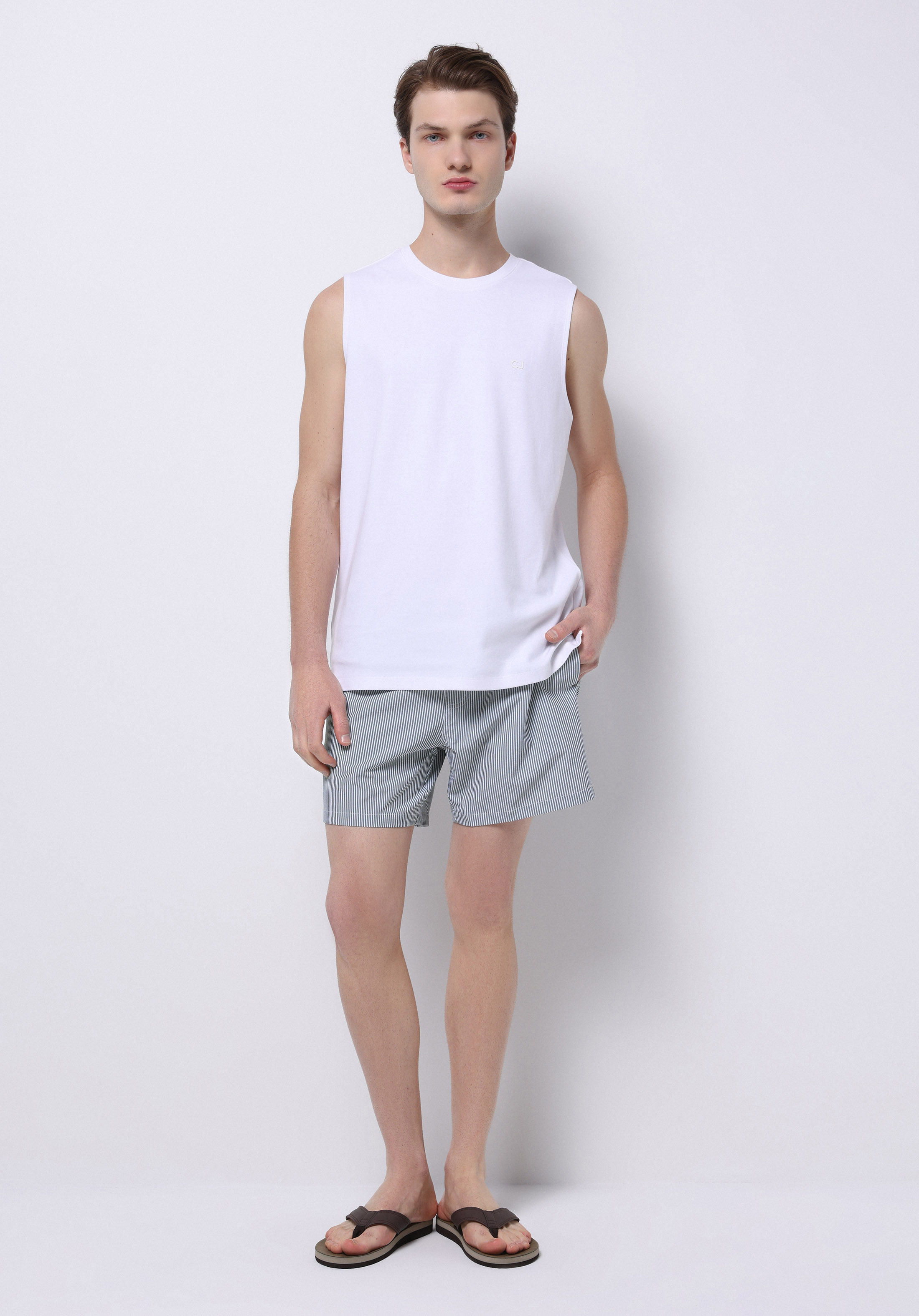 Afișați detalii pentru Pantaloni Scurți De Baie Verzi Cu Dungi Slim Fit Pentru Bărbați