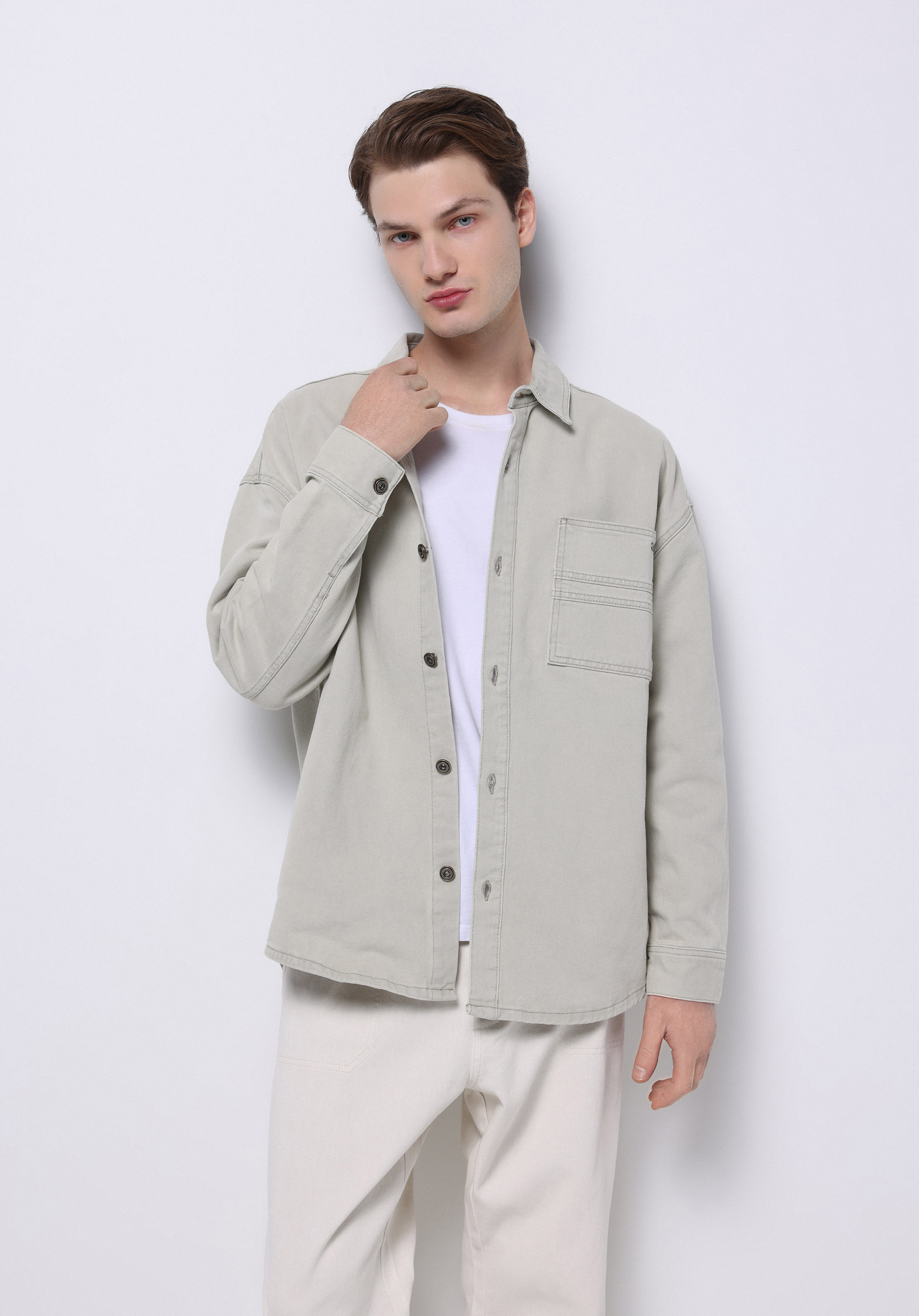 Afișați detalii pentru Camasa Cu Maneca Lunga De Barbati Bej Oversize Fit  Cl1074015