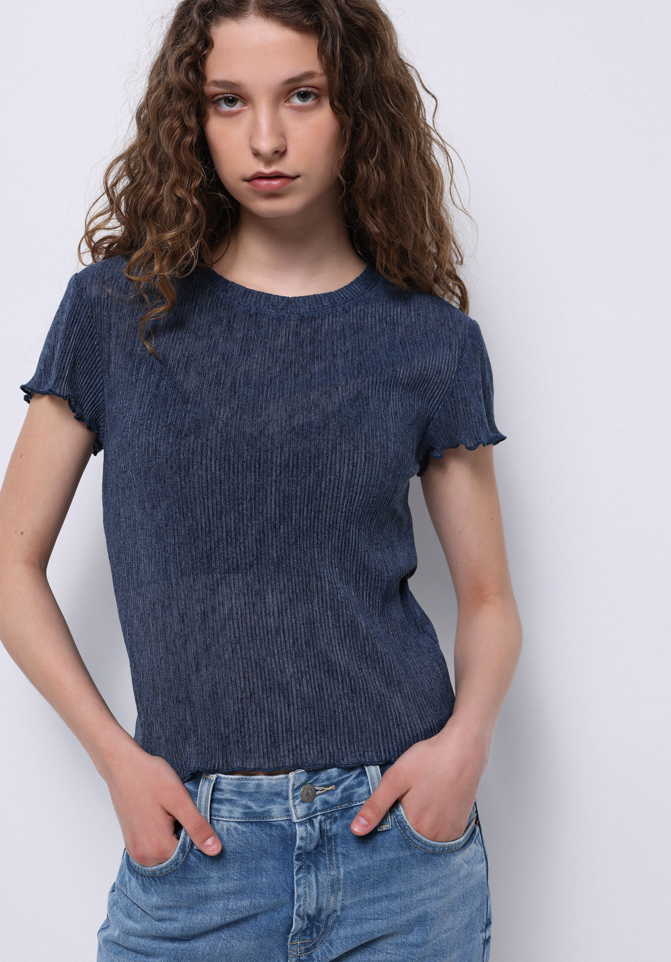 Afișați detalii pentru Bluza Cu Maneca Scurta De Dama Albastru Regular Fit  Cl1073173