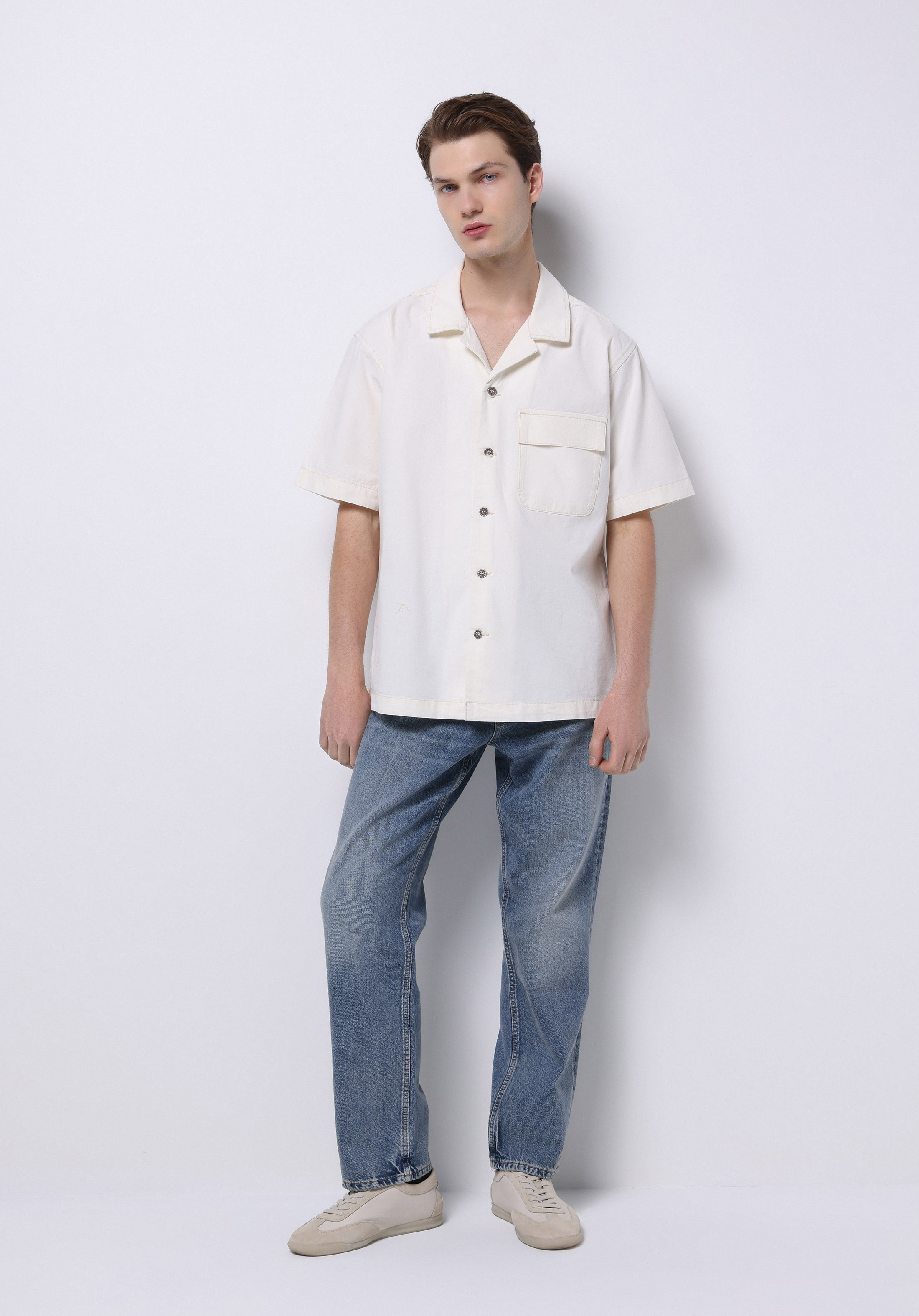 Afișați detalii pentru Camasa Cu Maneca Scurta De Barbati Bej Oversize Fit  Cl1074791