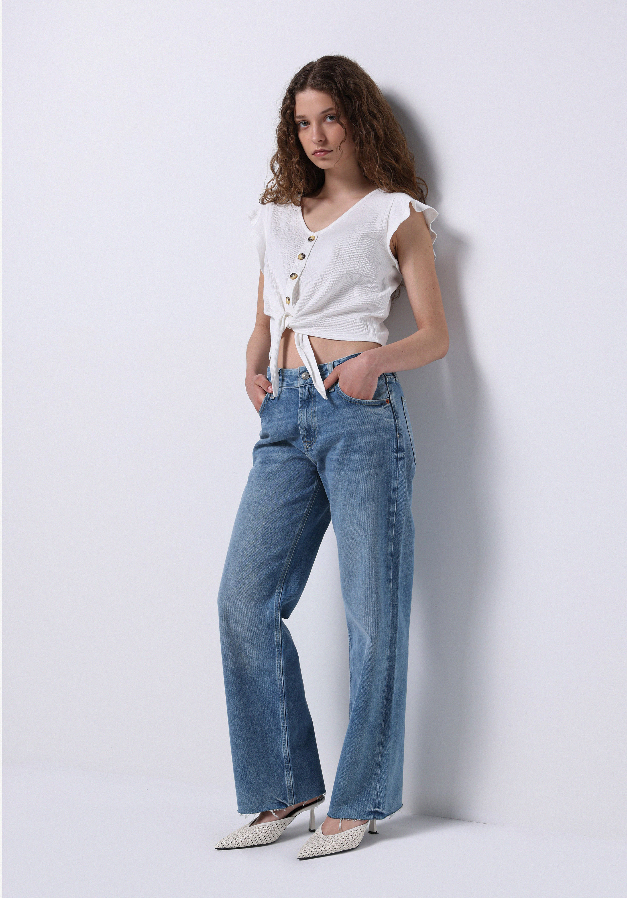 Afișați detalii pentru Pantaloni De Dama Albastru Straight Fit  Cl1075831