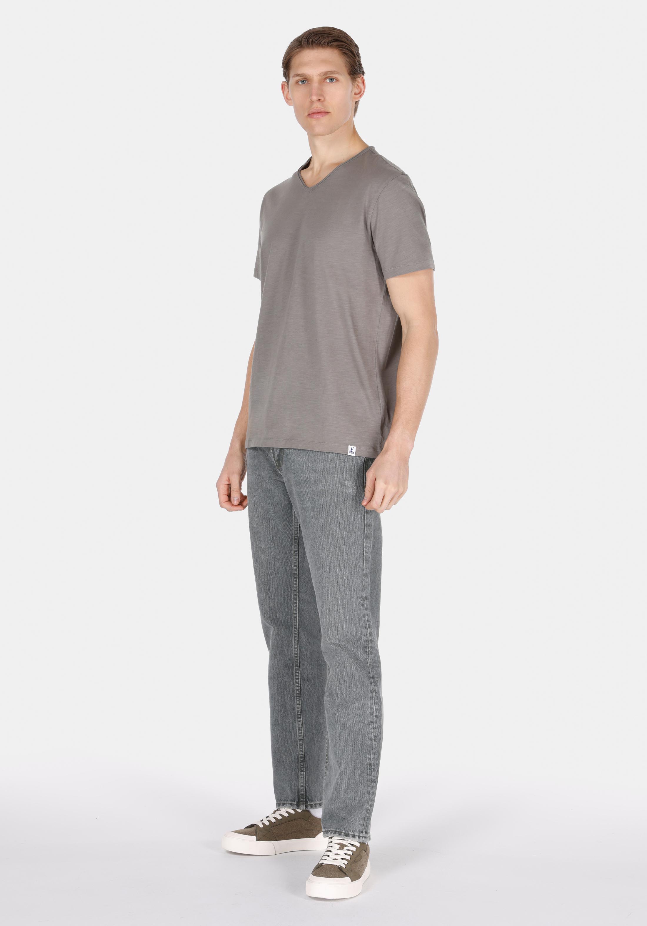 Afișați detalii pentru Regular Fit V-Neck Drept Bărbați Verde Tricou Cu Mânecă Scurtă