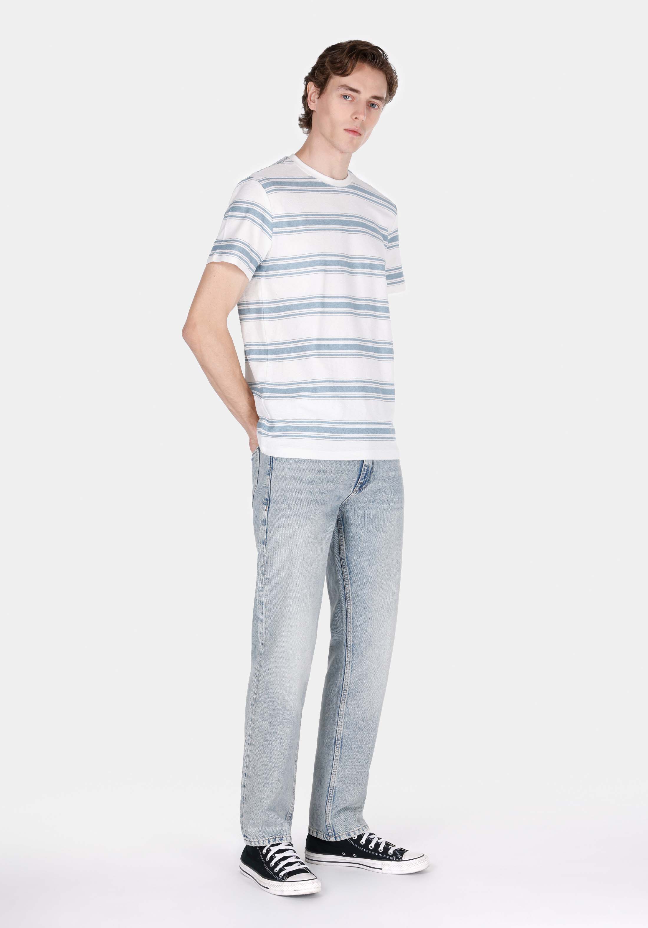 Afișați detalii pentru Regular Fit Round Neck Jacquard Tricou Cu Mânecă Scurtă Ecru Pentru Bărbați