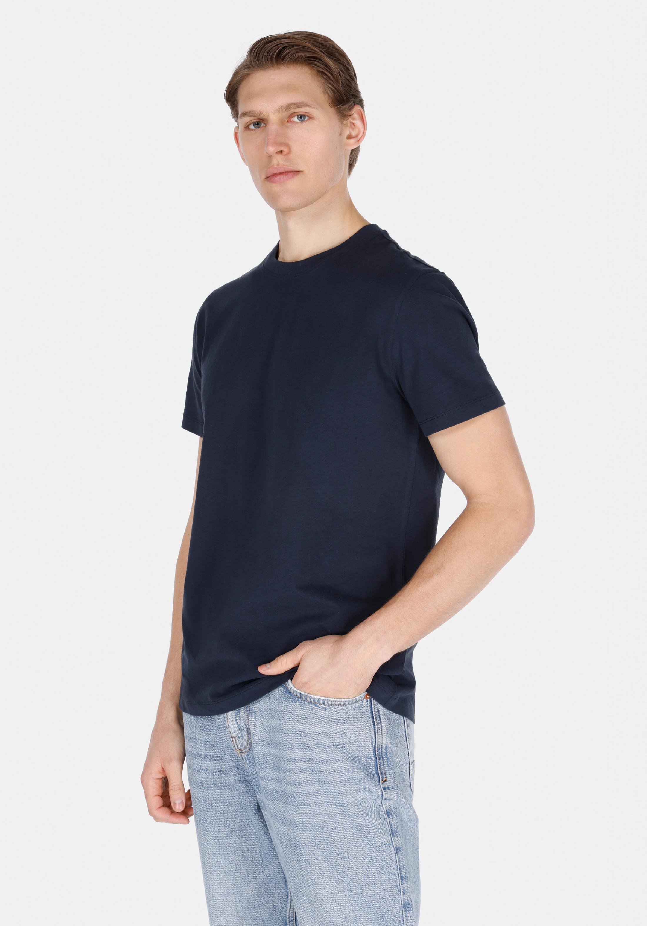Afișați detalii pentru Regular Fit Round Neck Drept Bărbați Bleumarin Tricou Cu Mânecă Scurtă