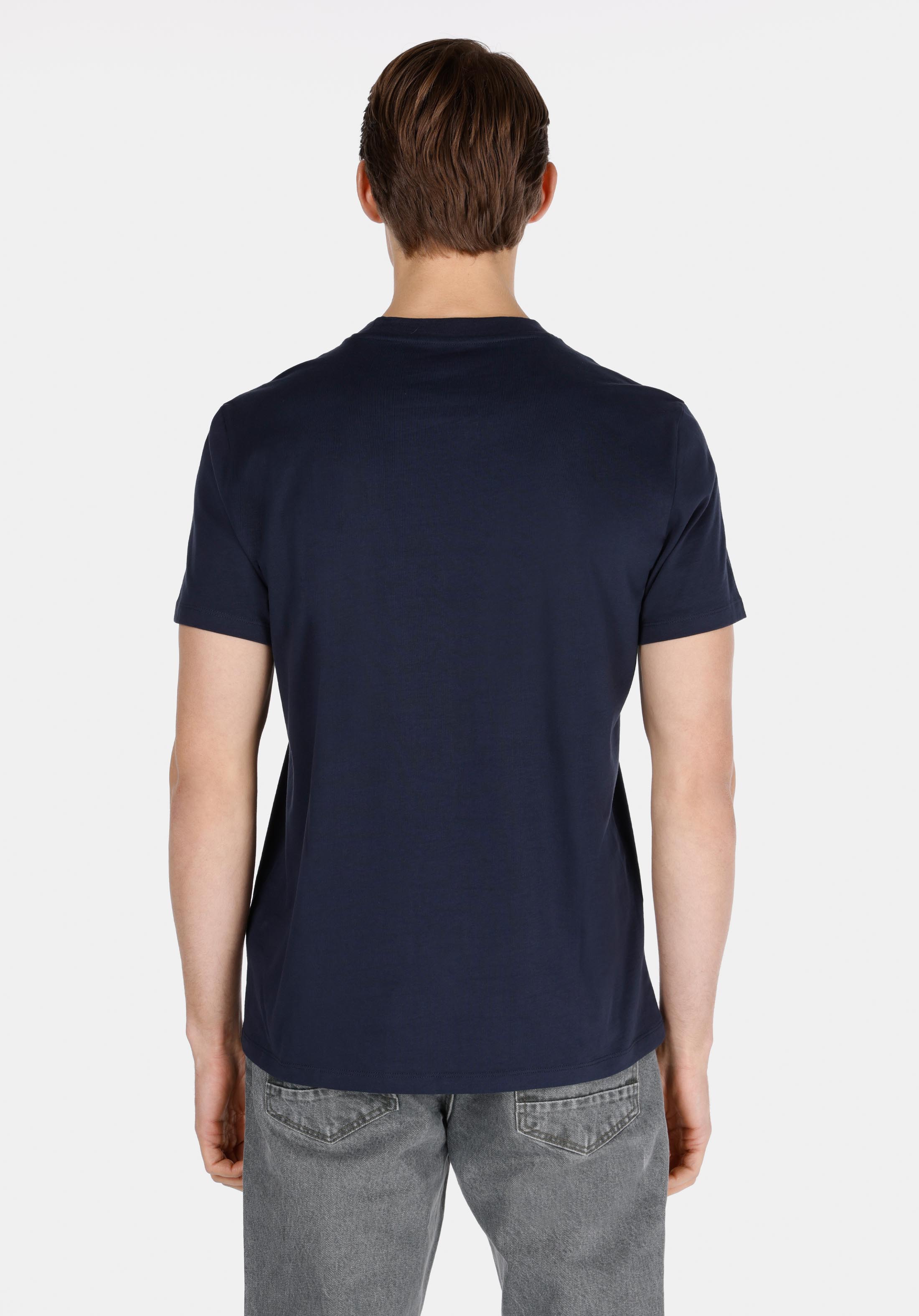 Afișați detalii pentru Regular Fit Round Neck Drept Bărbați Bleumarin Tricou Cu Mânecă Scurtă