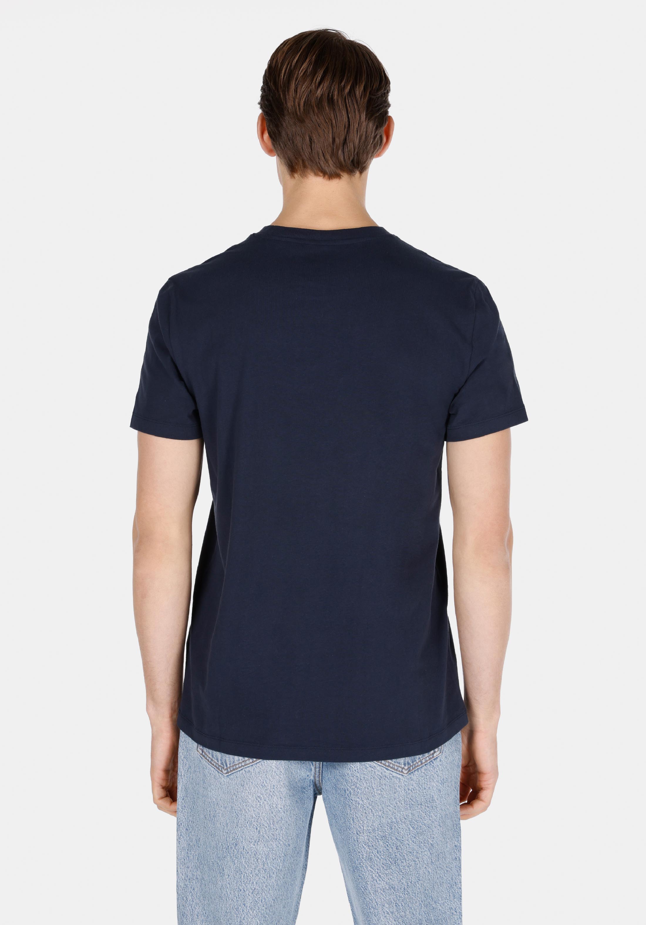 Afișați detalii pentru Regular Fit Round Neck Drept Bărbați Bleumarin Tricou Cu Mânecă Scurtă