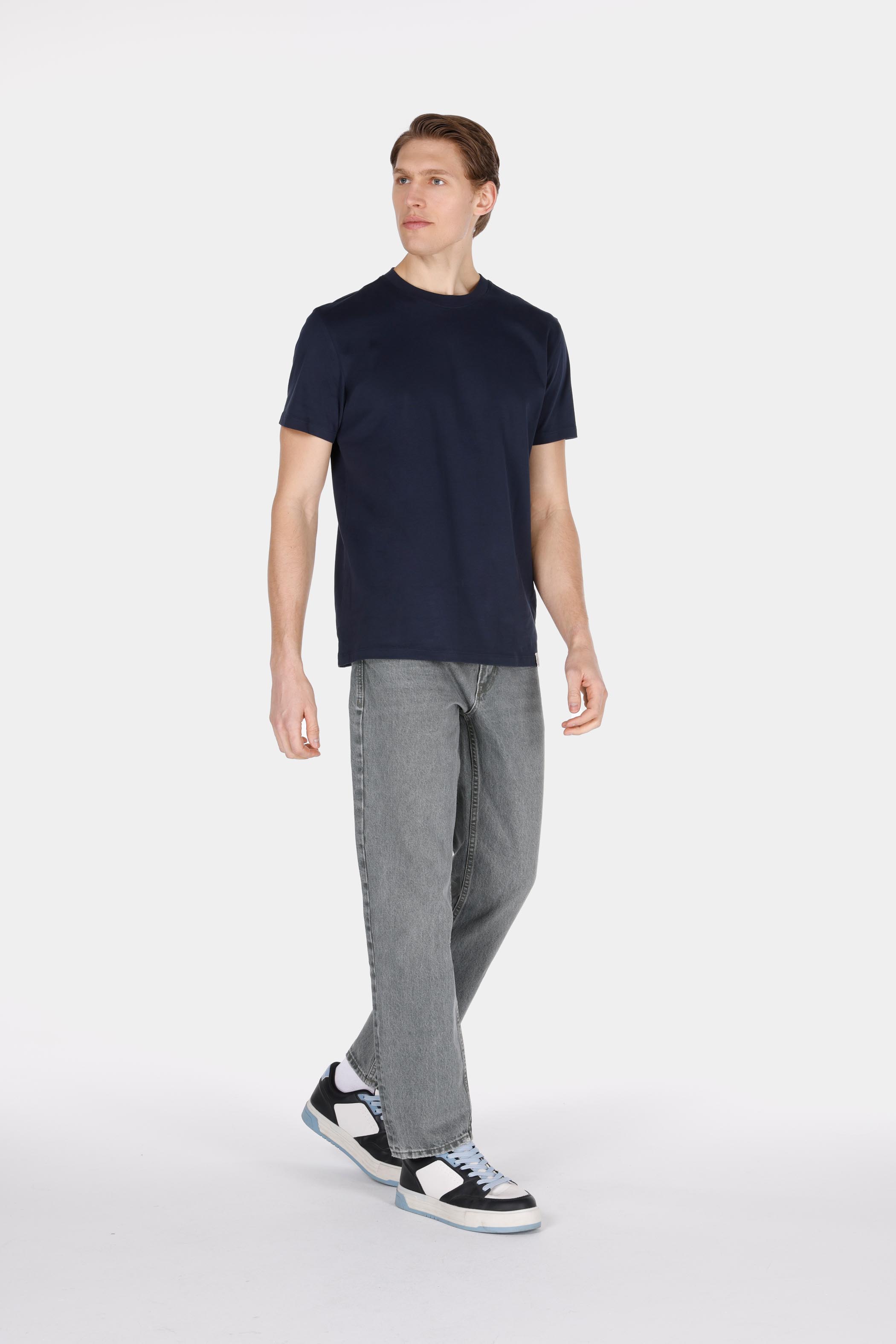 Afișați detalii pentru Regular Fit Round Neck Drept Bărbați Bleumarin Tricou Cu Mânecă Scurtă