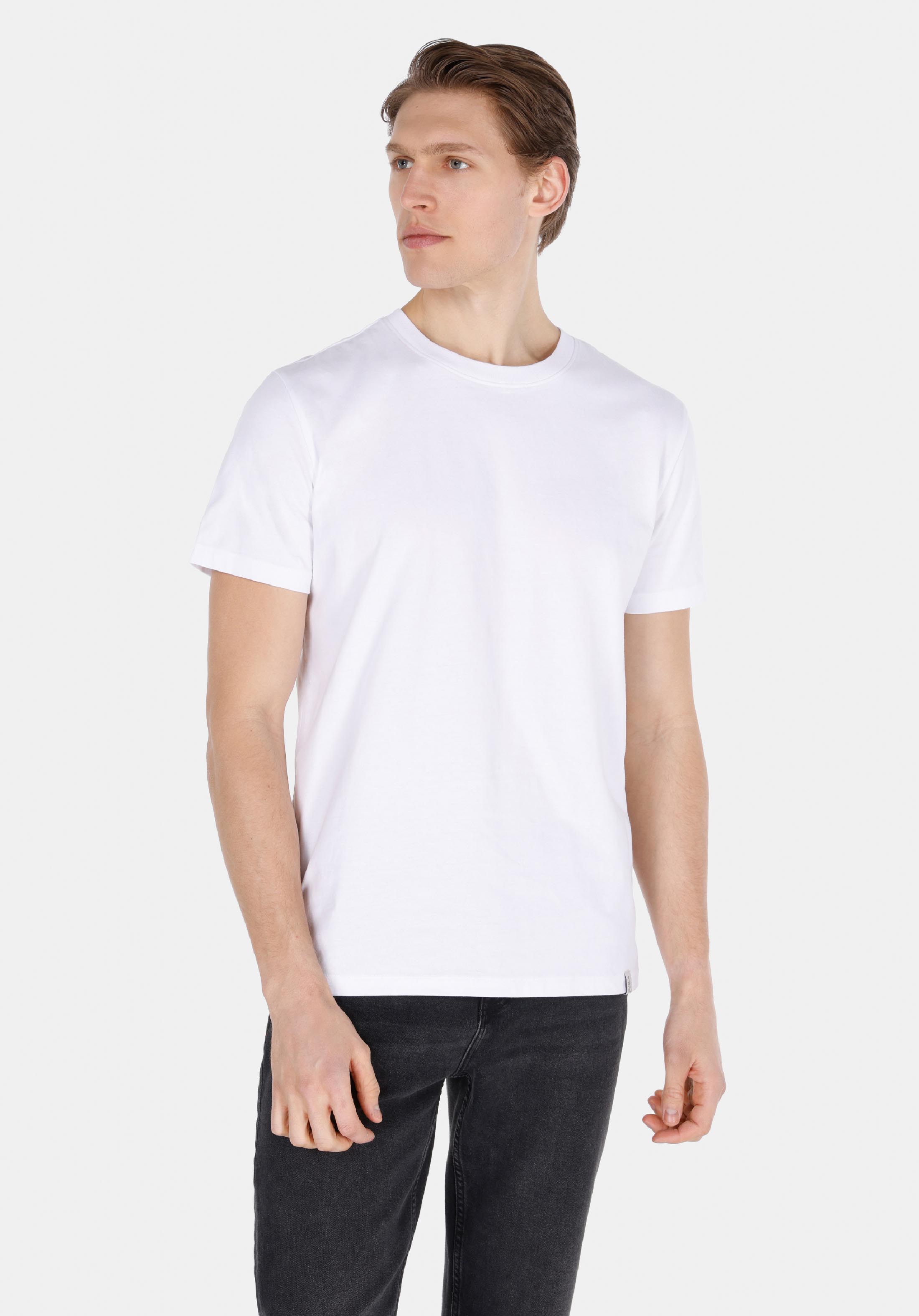 Afișați detalii pentru Regular Fit Round Neck Drept Bărbați Alb Mânecă Scurtă Tricou