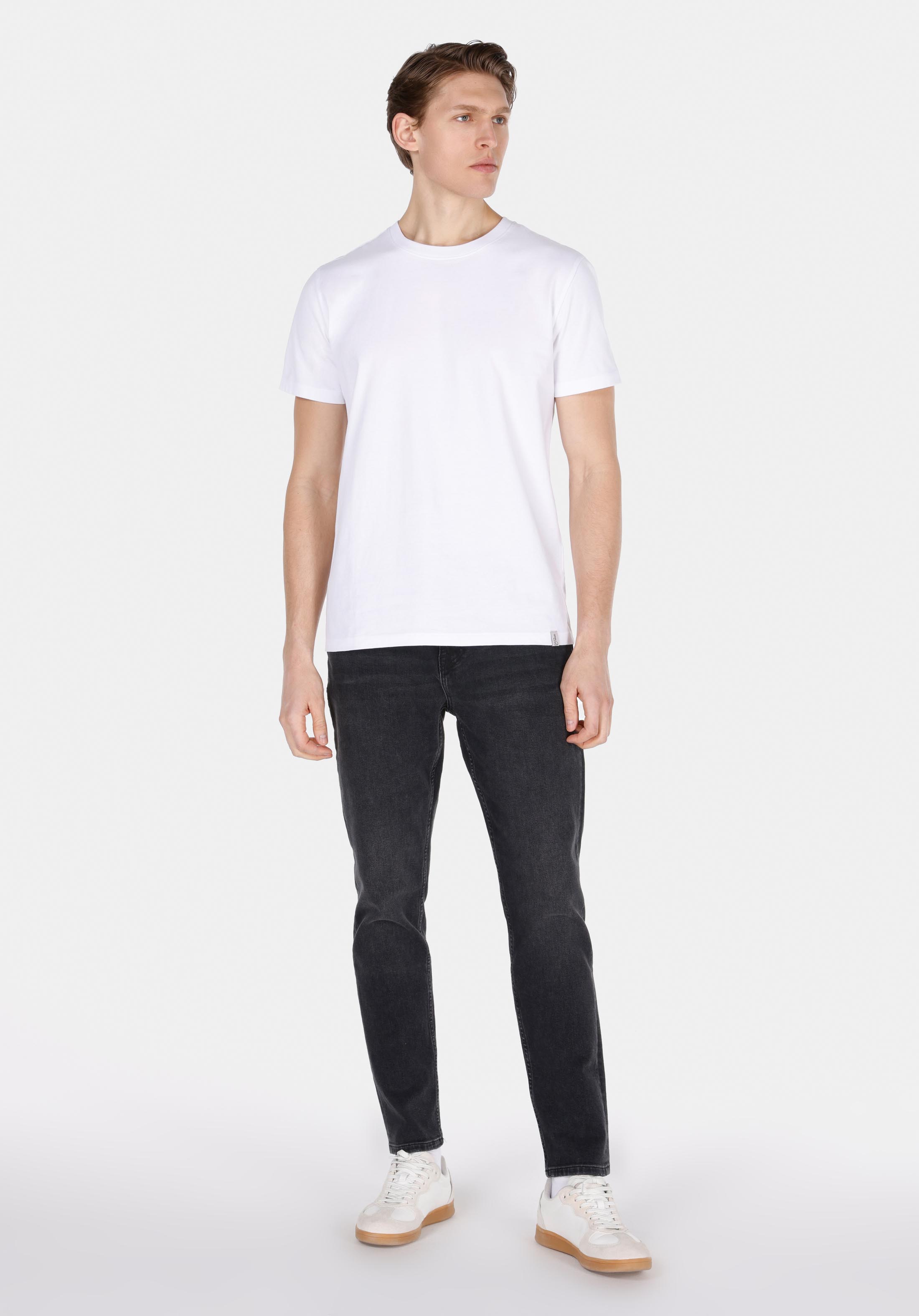 Afișați detalii pentru Regular Fit Round Neck Drept Bărbați Alb Mânecă Scurtă Tricou