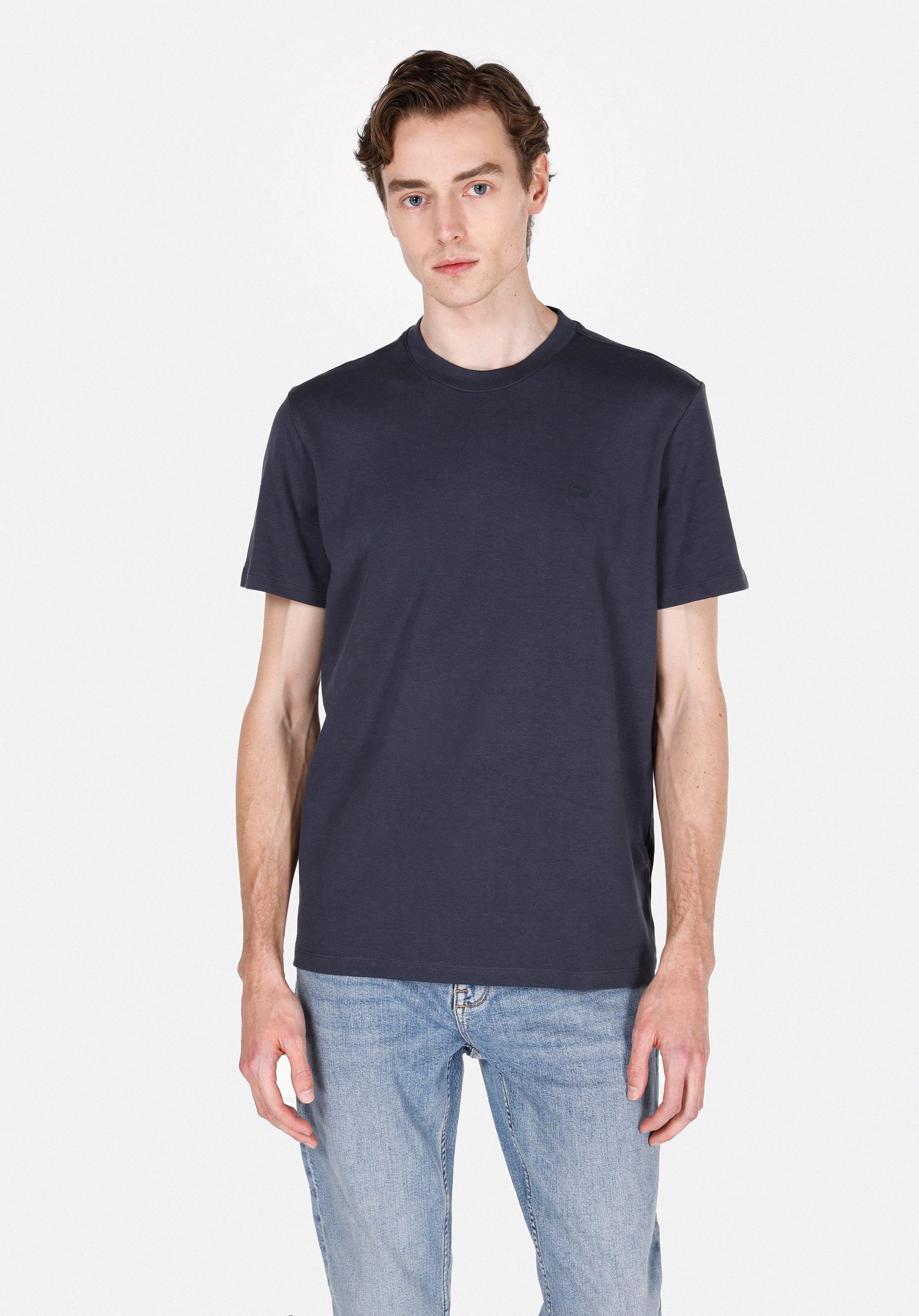 Afișați detalii pentru Regular Fit Round Neck Drept Bărbați Bleumarin Tricou Cu Mânecă Scurtă
