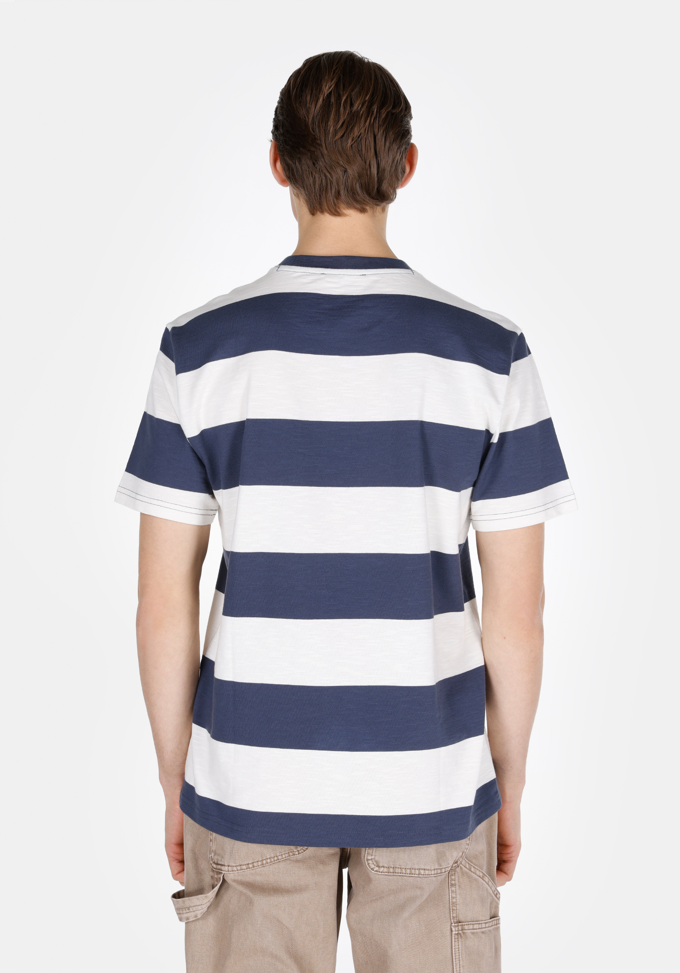 Afișați detalii pentru Comfort Fit Round Neck Striped Bărbați Bleumarin Tricou Cu Mânecă Scurtă